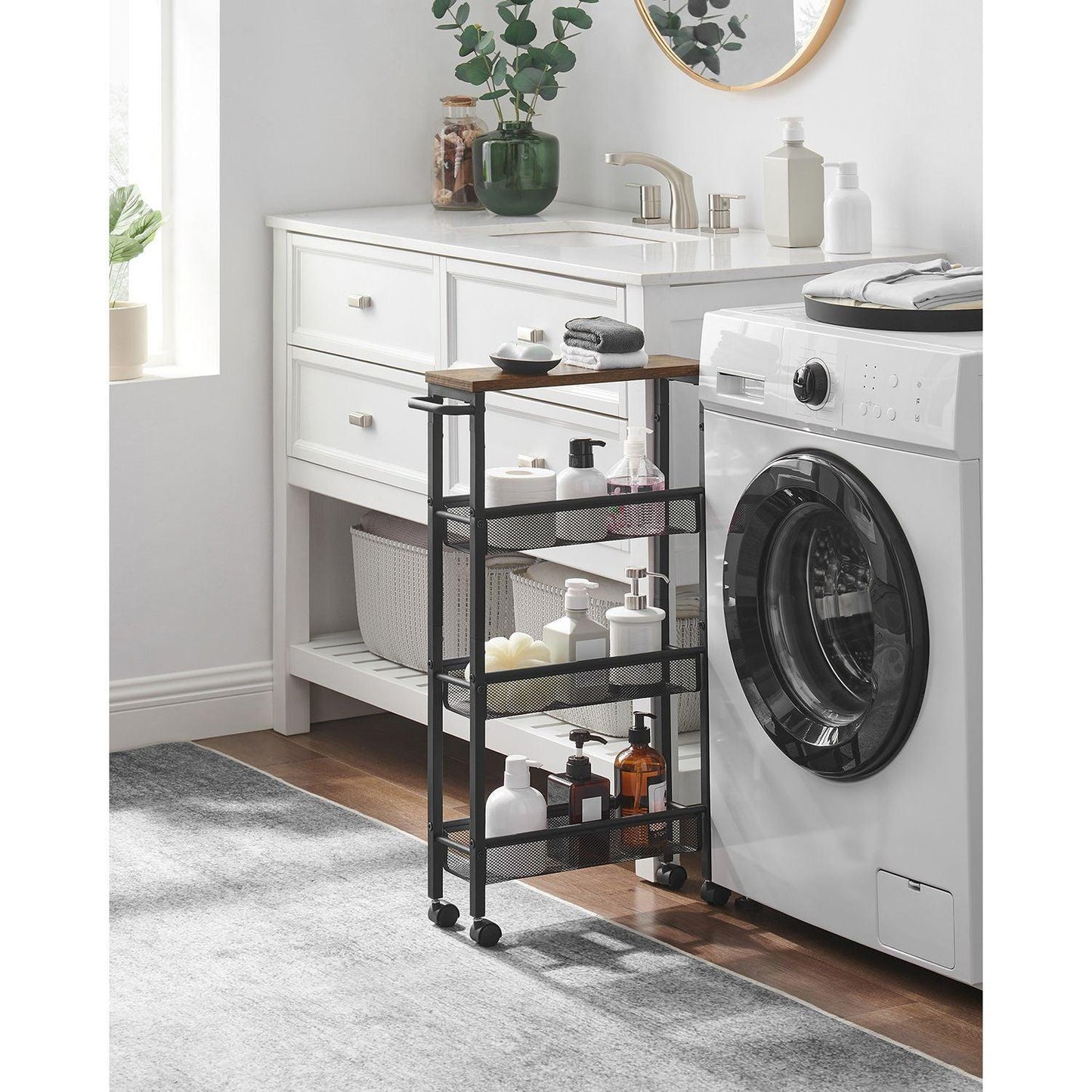 4-Tier Rolling Storage Cart Rustic Brown FredCo