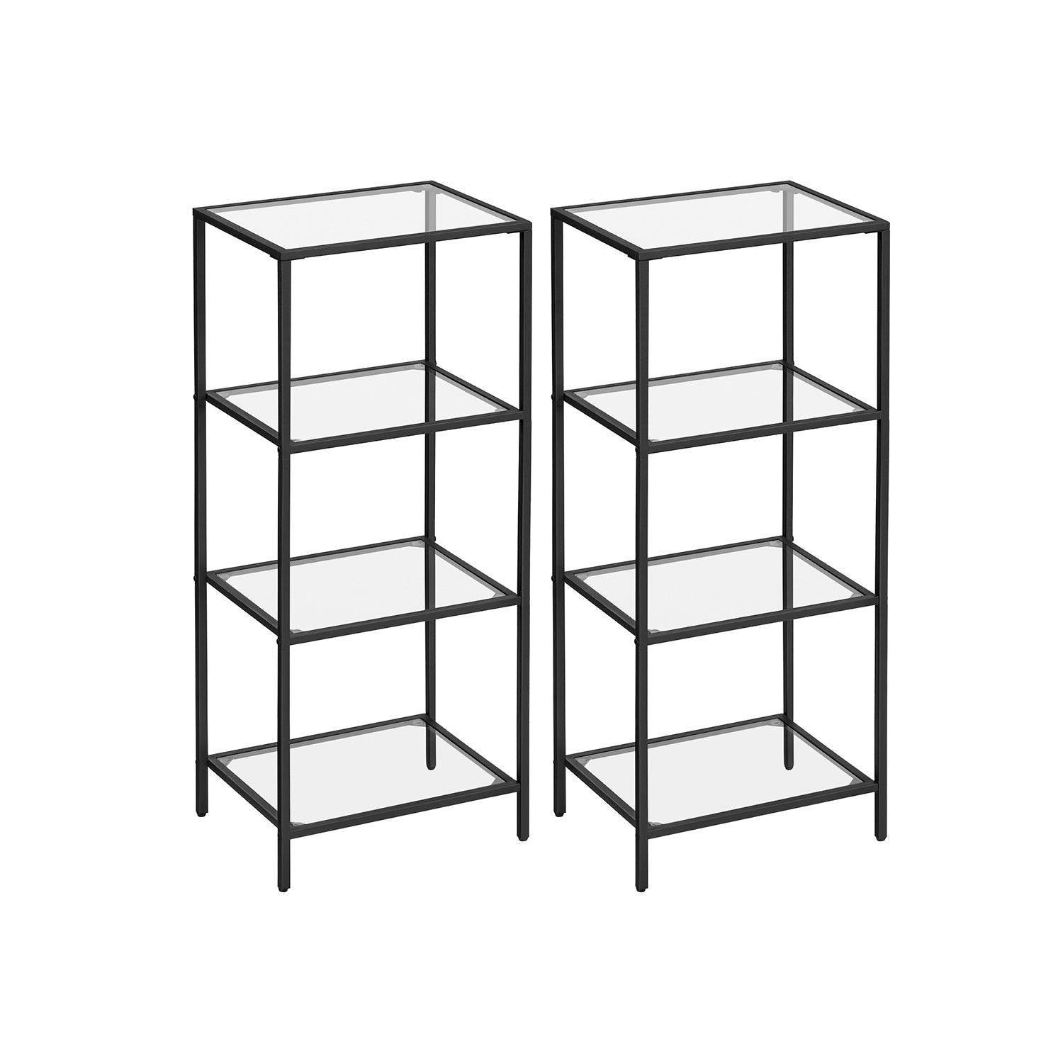4-Tier Tempered Glass Bookcase, living room Black FredCo