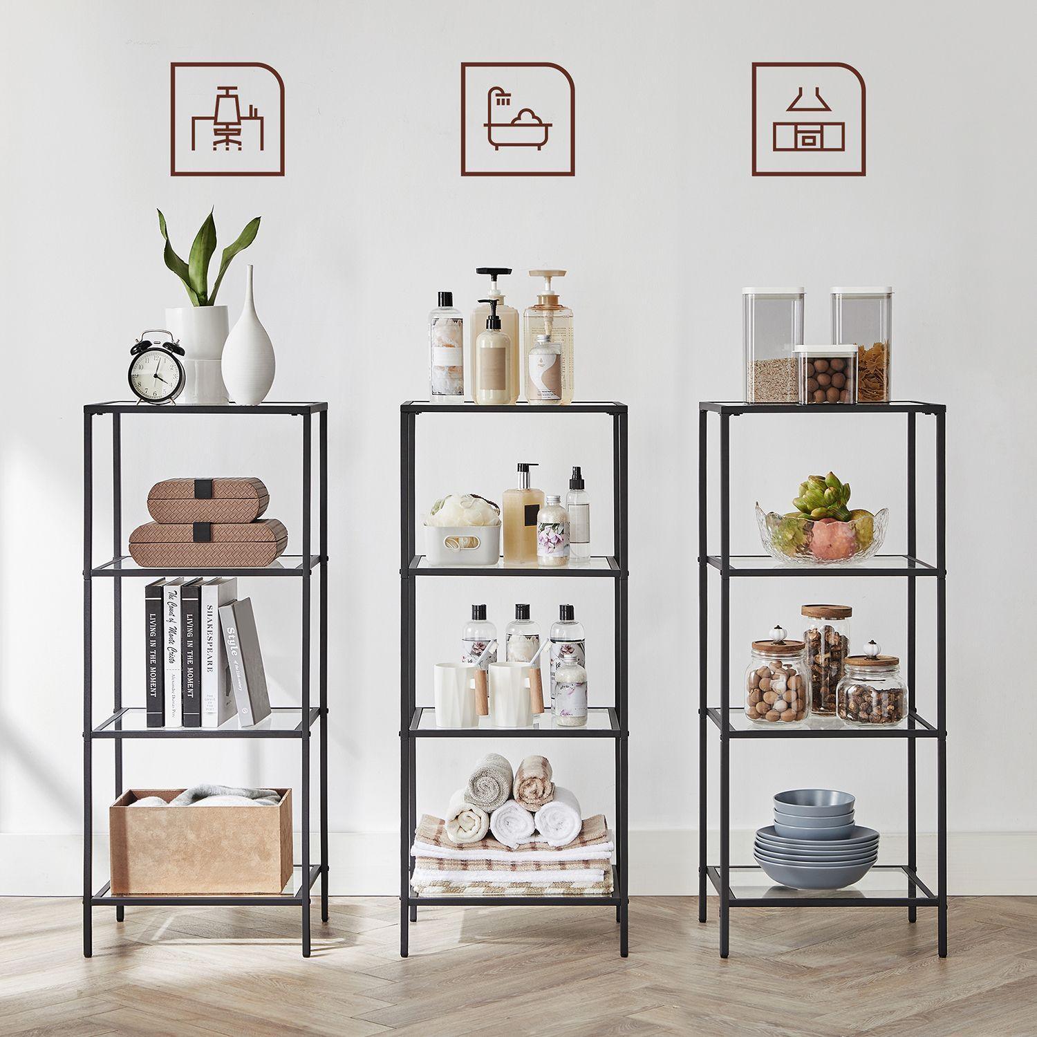 4-Tier Tempered Glass Bookcase, living room Black FredCo