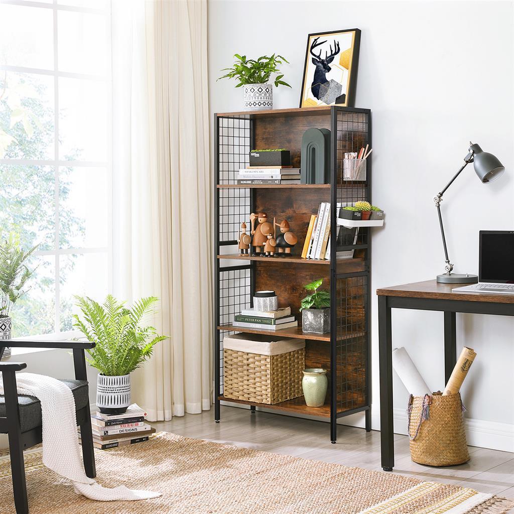 4 Tiers Office Storage Shelf, Rustic Brown FredCo