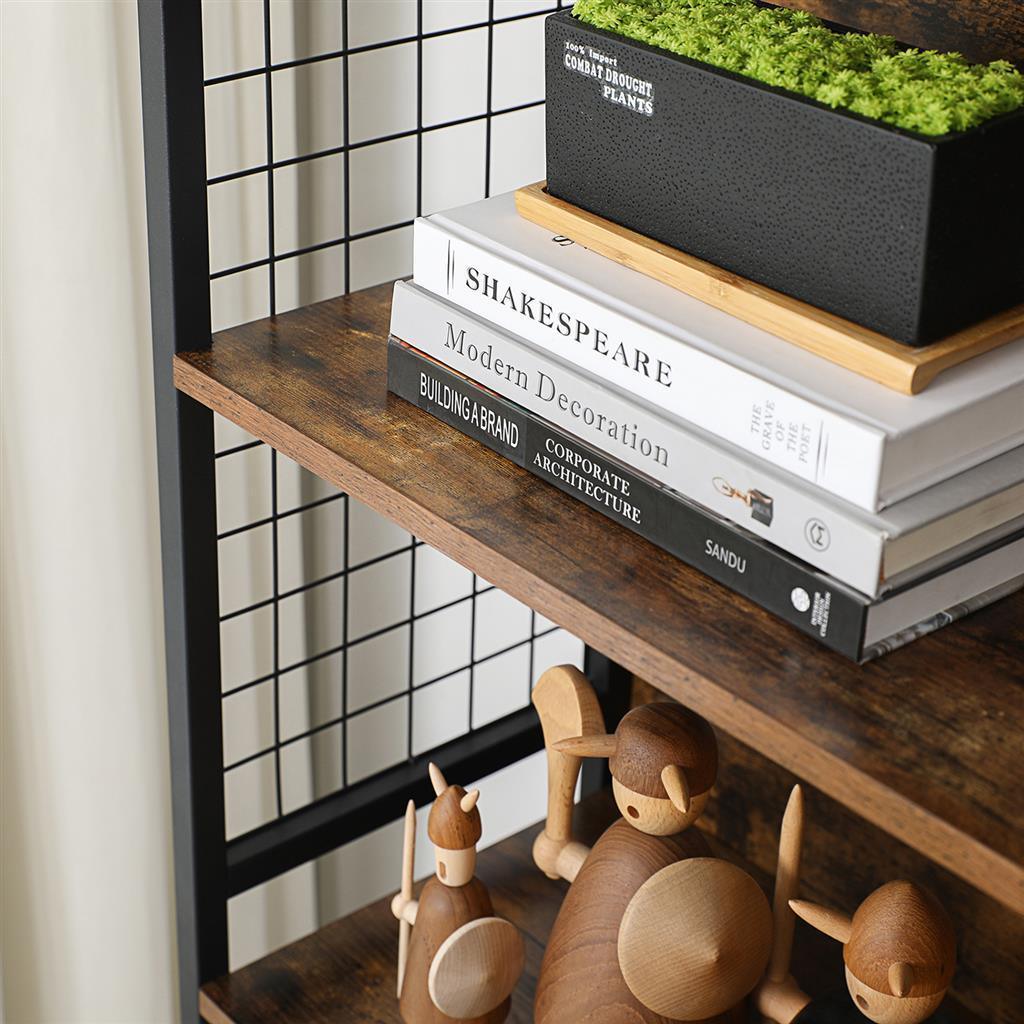 4 Tiers Office Storage Shelf, Rustic Brown FredCo