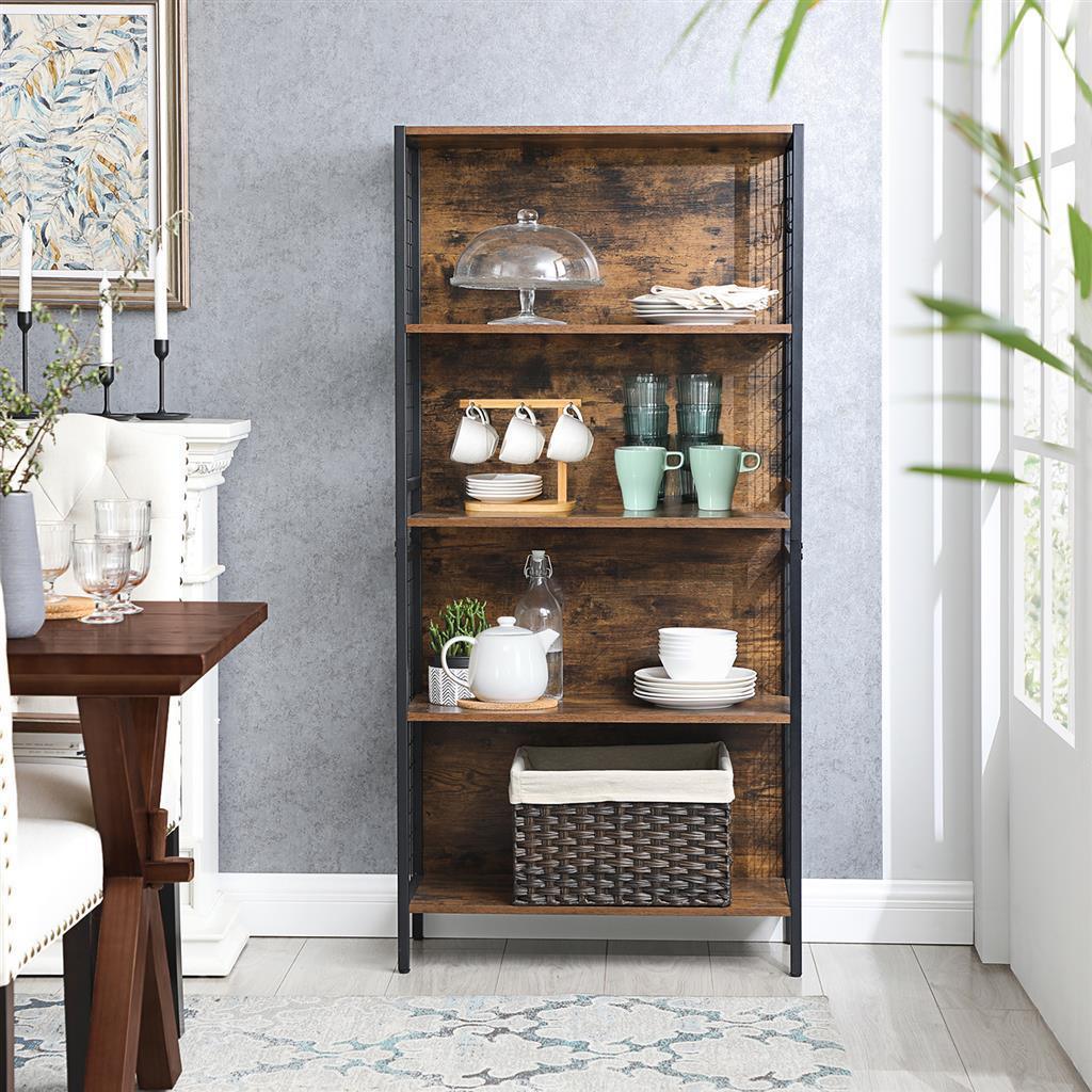 4 Tiers Office Storage Shelf, Rustic Brown FredCo