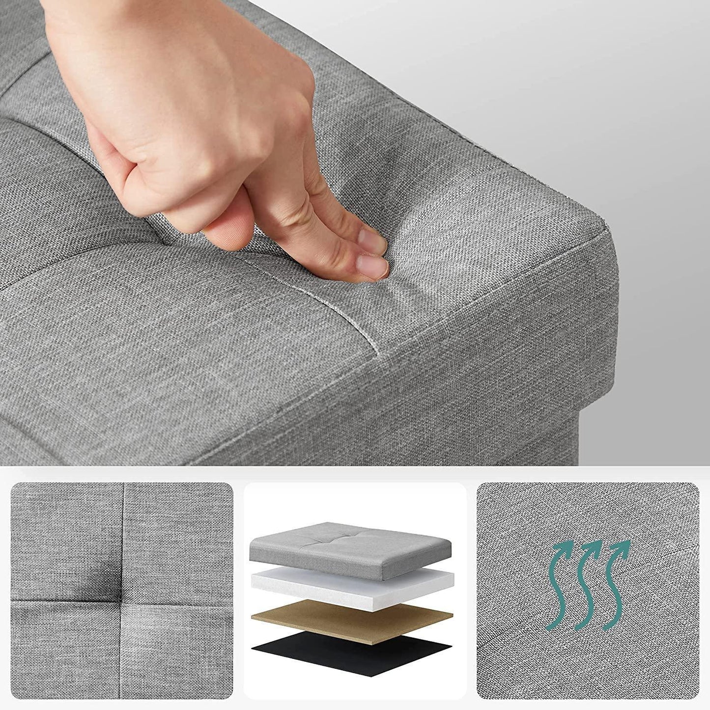 43.3 Inch Storage Ottoman with Flip-Up Lid, Light Gray FredCo