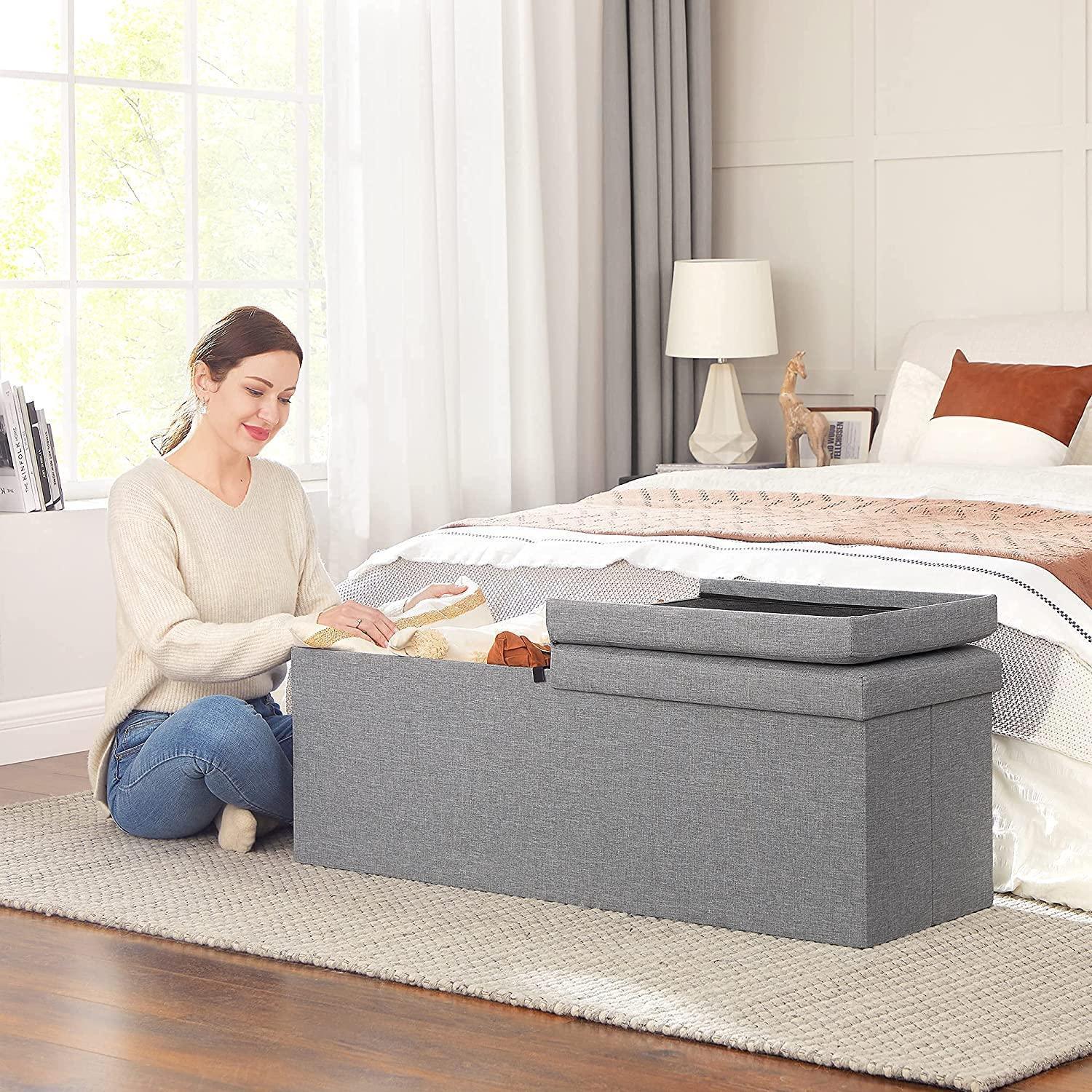 43.3 Inch Storage Ottoman with Flip-Up Lid, Light Gray FredCo
