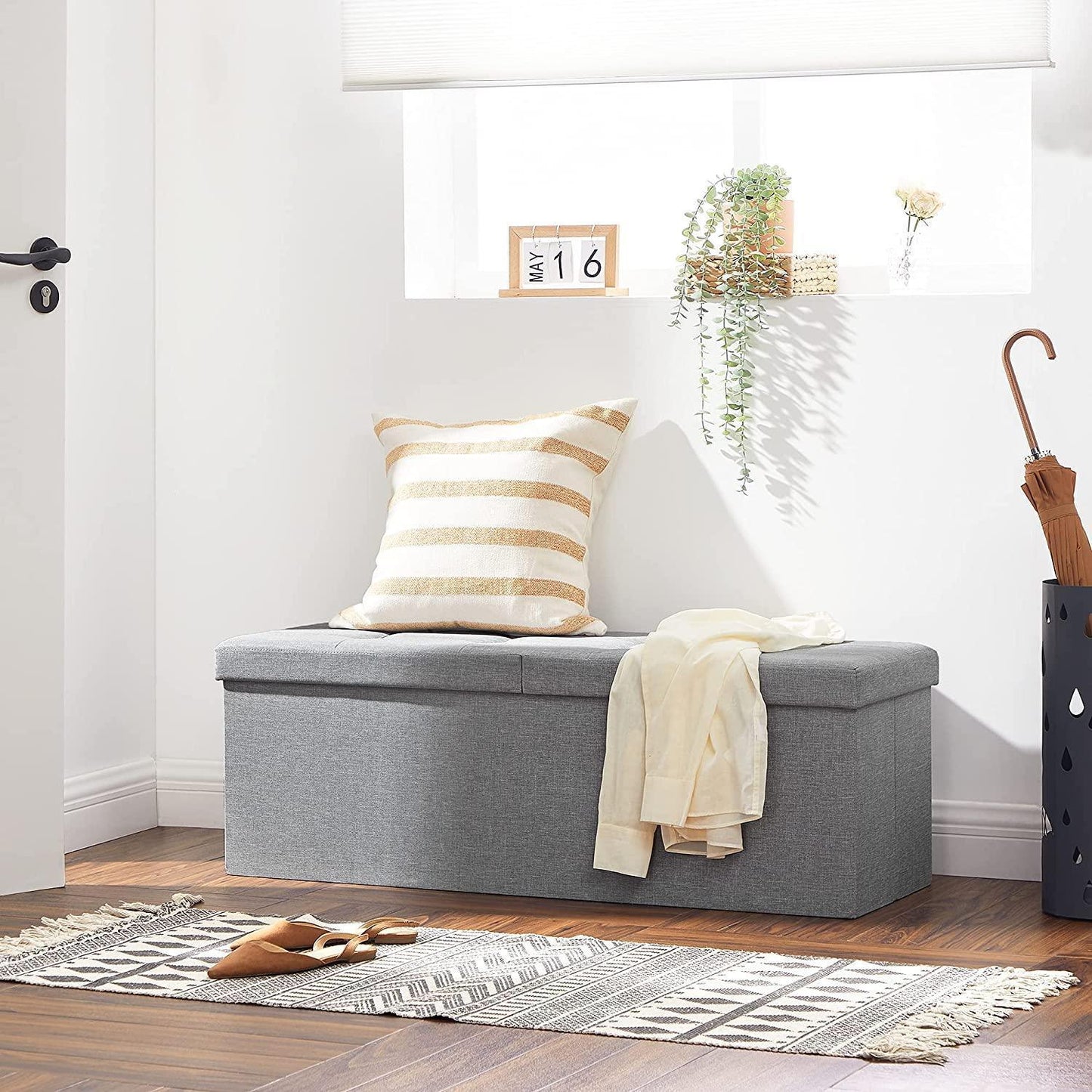 43.3 Inch Storage Ottoman with Flip-Up Lid, Light Gray FredCo