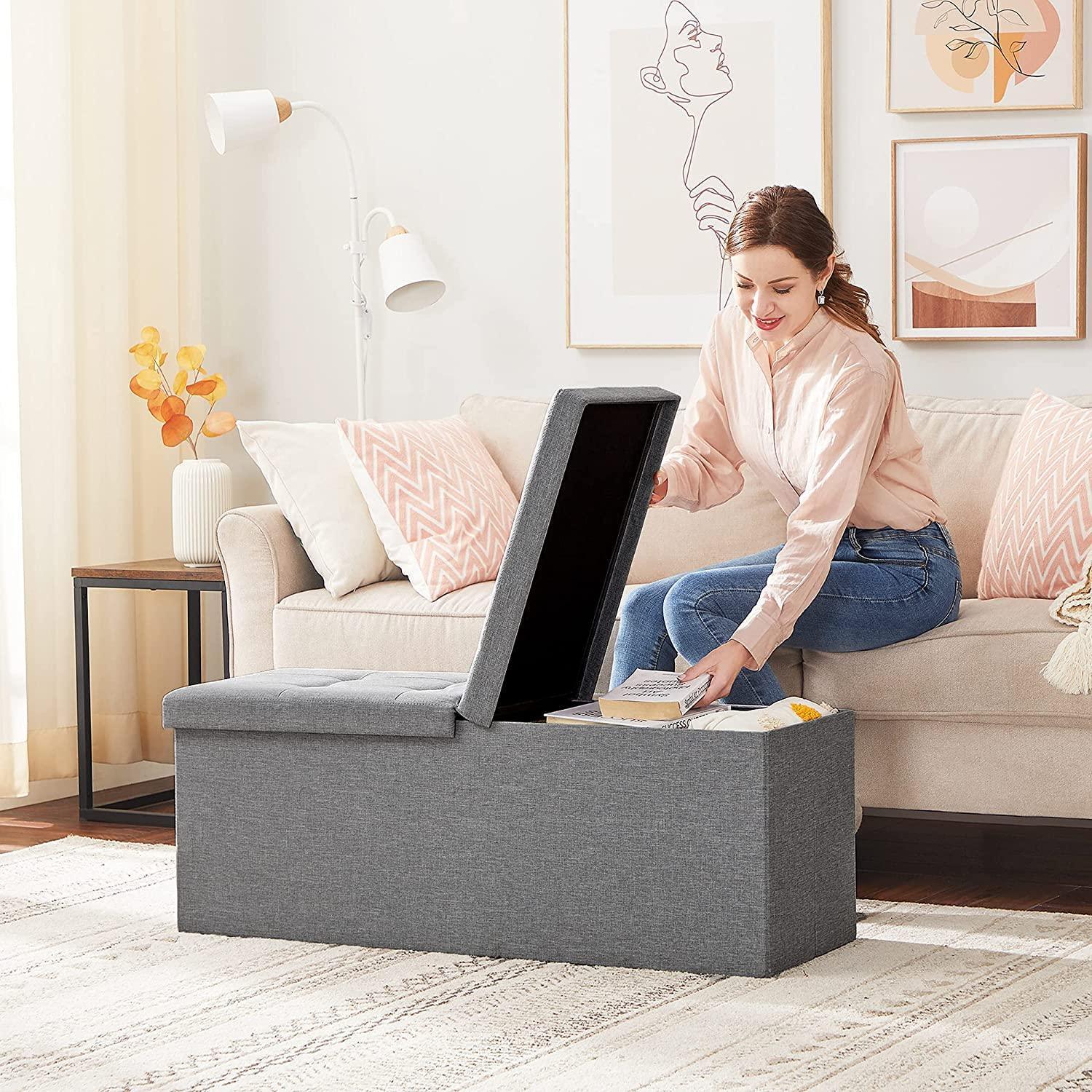 43.3 Inch Storage Ottoman with Flip-Up Lid, Light Gray FredCo