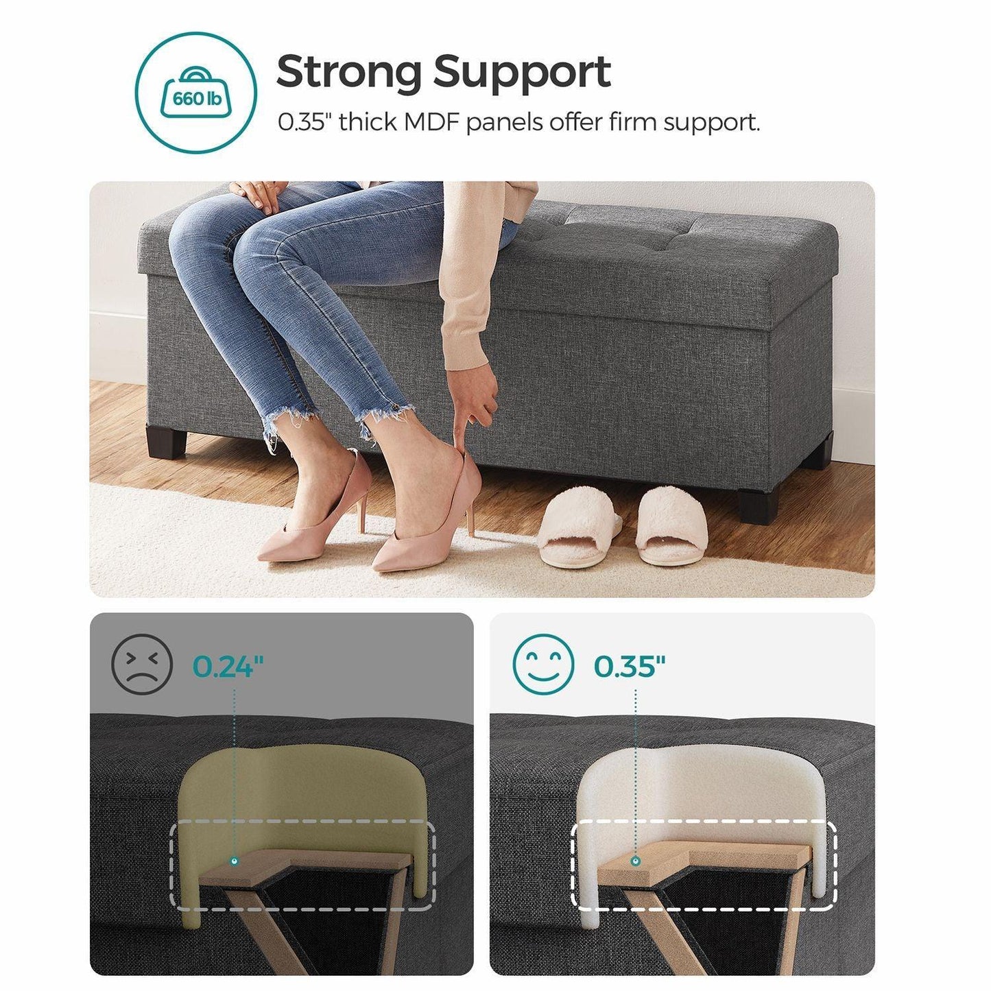 43.3 Inches Storage Ottoman Bench Gray FredCo
