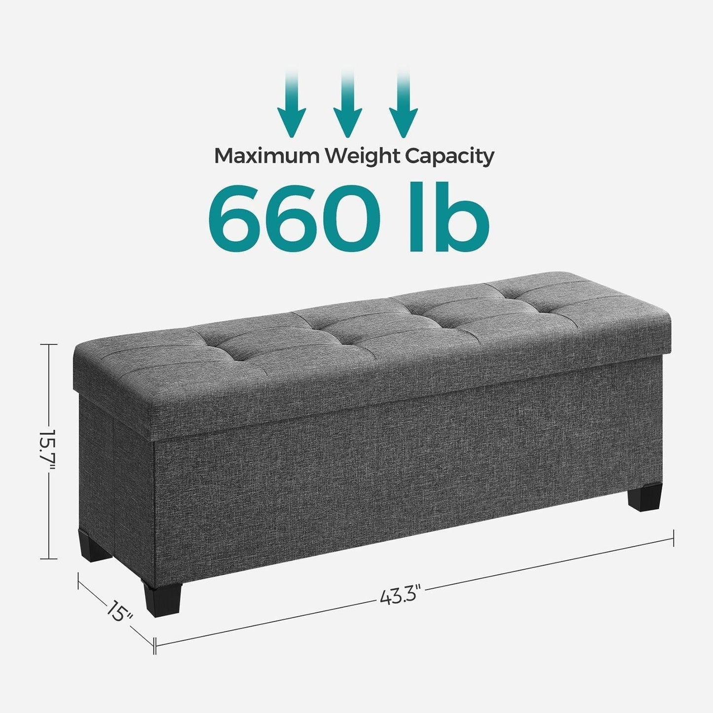 43.3 Inches Storage Ottoman Bench Gray FredCo