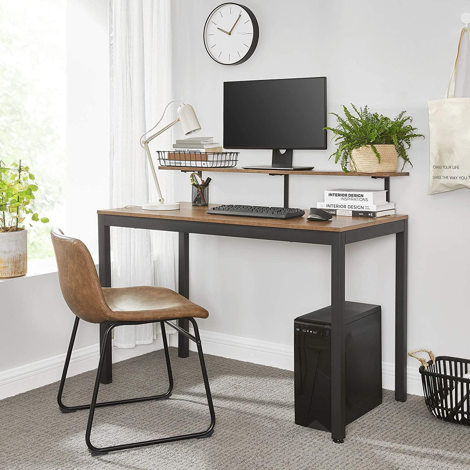47.2” Metal Frame Computer Desk Brown FredCo