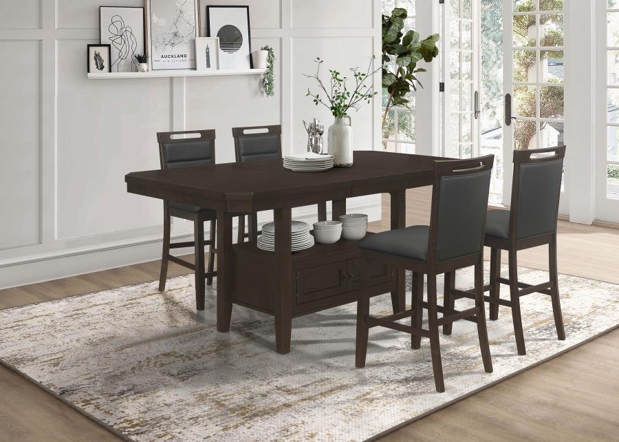 5 PC Set 193108-S5 Coaster Prentiss Extendable Rectangular Counter Height Table with Butterfly Leaf Cappuccino FredCo