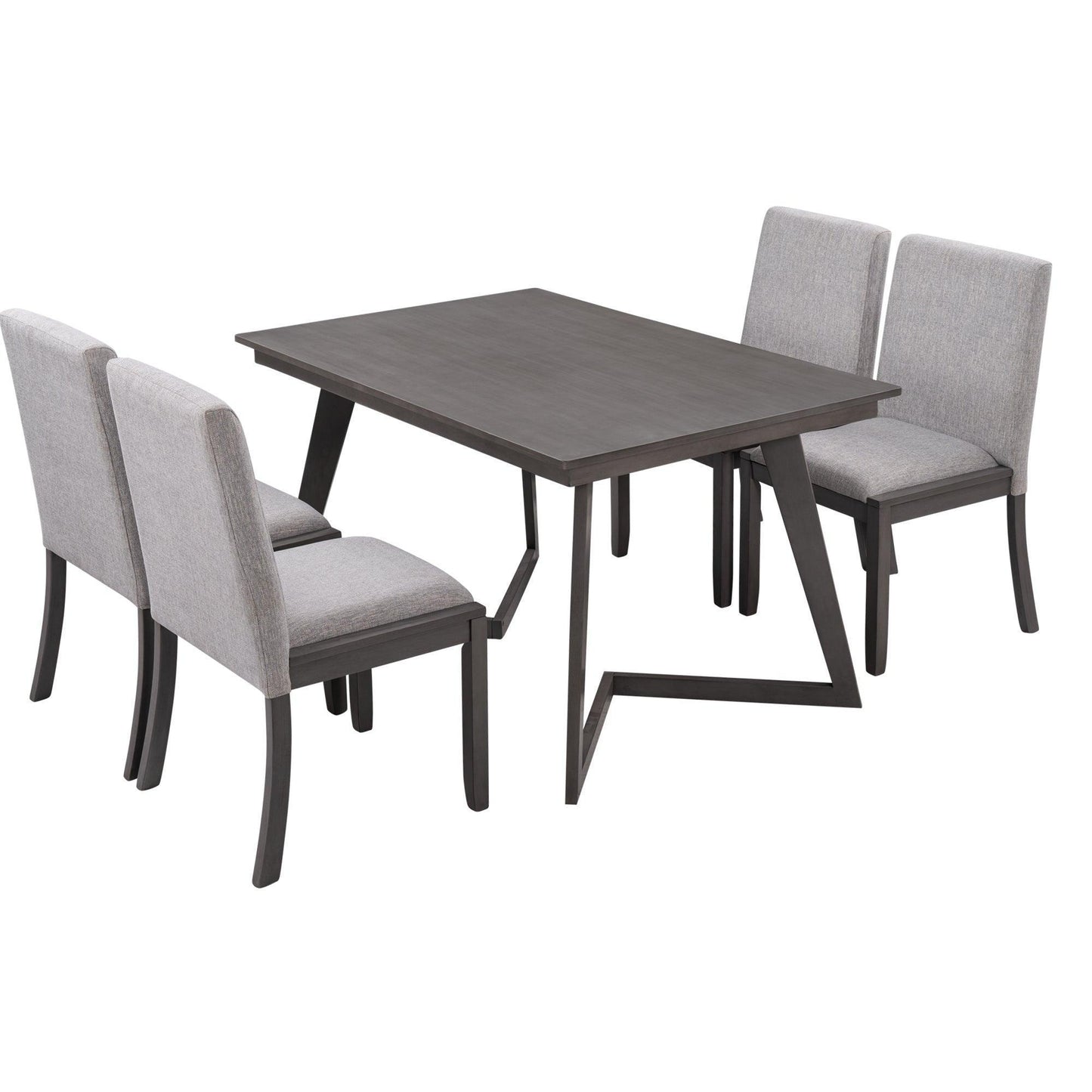 5-Piece Dining Set, Wood Rectangular Table with 4 Linen Chairs, Gray SH000133AAE FredCo