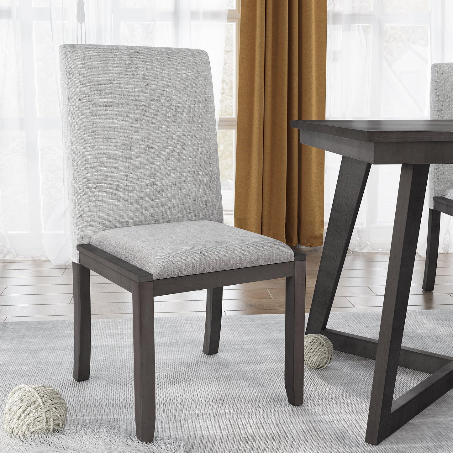 5-Piece Dining Set, Wood Rectangular Table with 4 Linen Chairs, Gray SH000133AAE FredCo