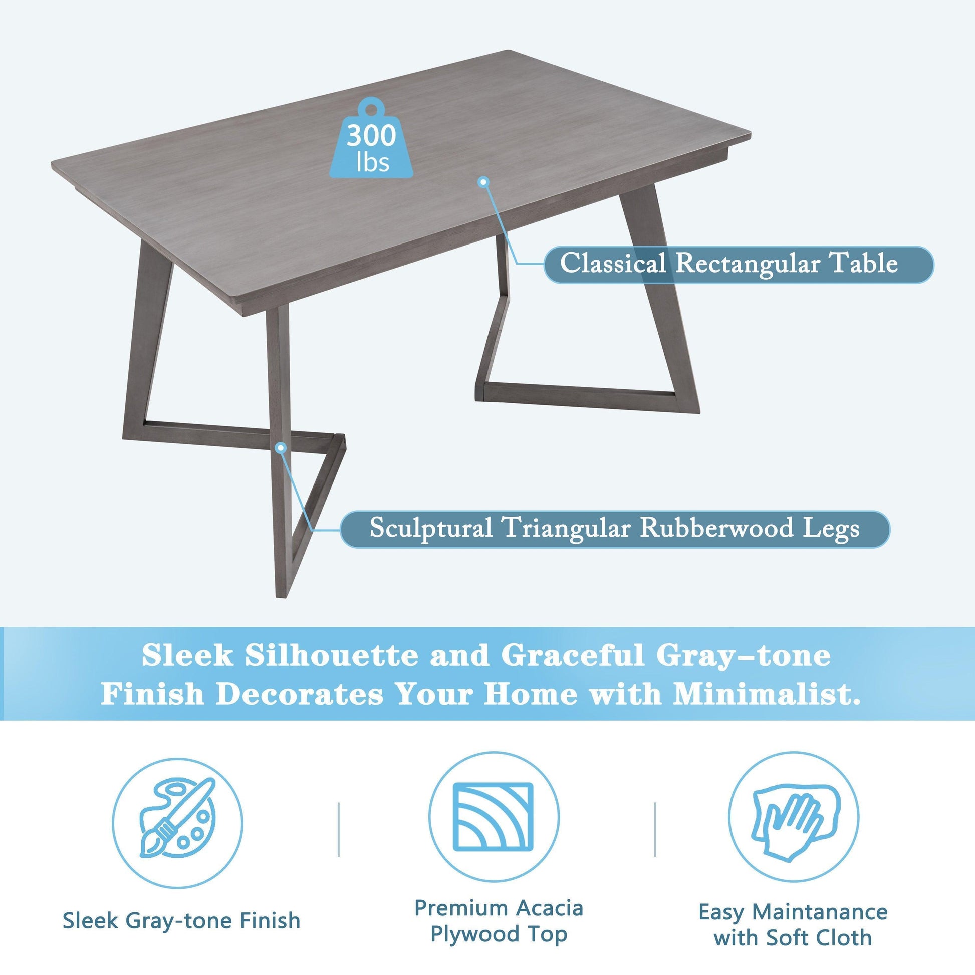 5-Piece Dining Set, Wood Rectangular Table with 4 Linen Chairs, Gray SH000133AAE FredCo