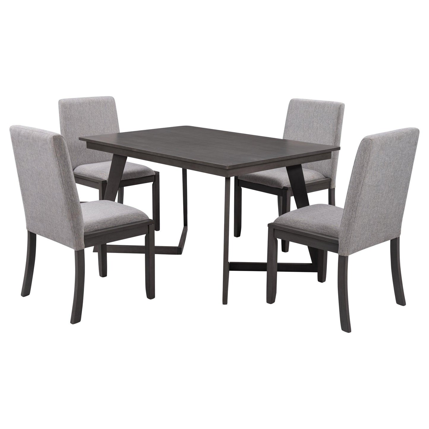 5-Piece Dining Set, Wood Rectangular Table with 4 Linen Chairs, Gray SH000133AAE FredCo
