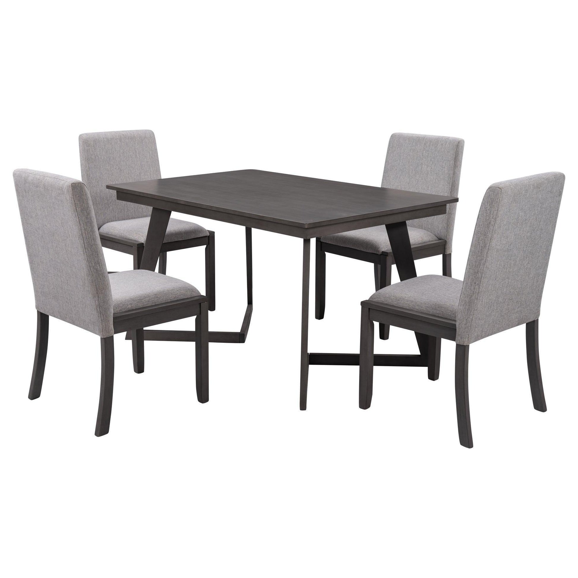 5-Piece Dining Set, Wood Rectangular Table with 4 Linen Chairs, Gray SH000133AAE FredCo
