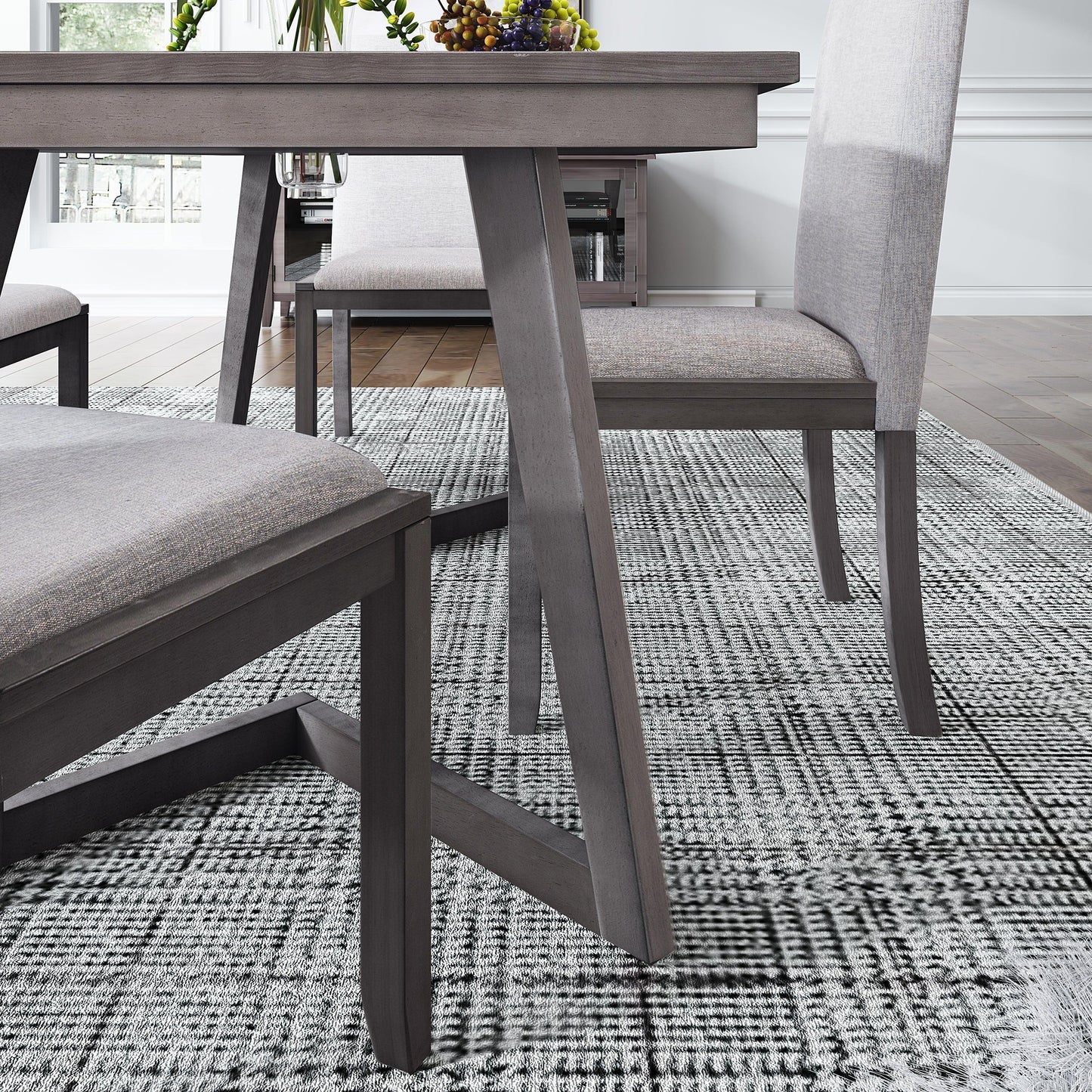 5-Piece Dining Set, Wood Rectangular Table with 4 Linen Chairs, Gray SH000133AAE FredCo