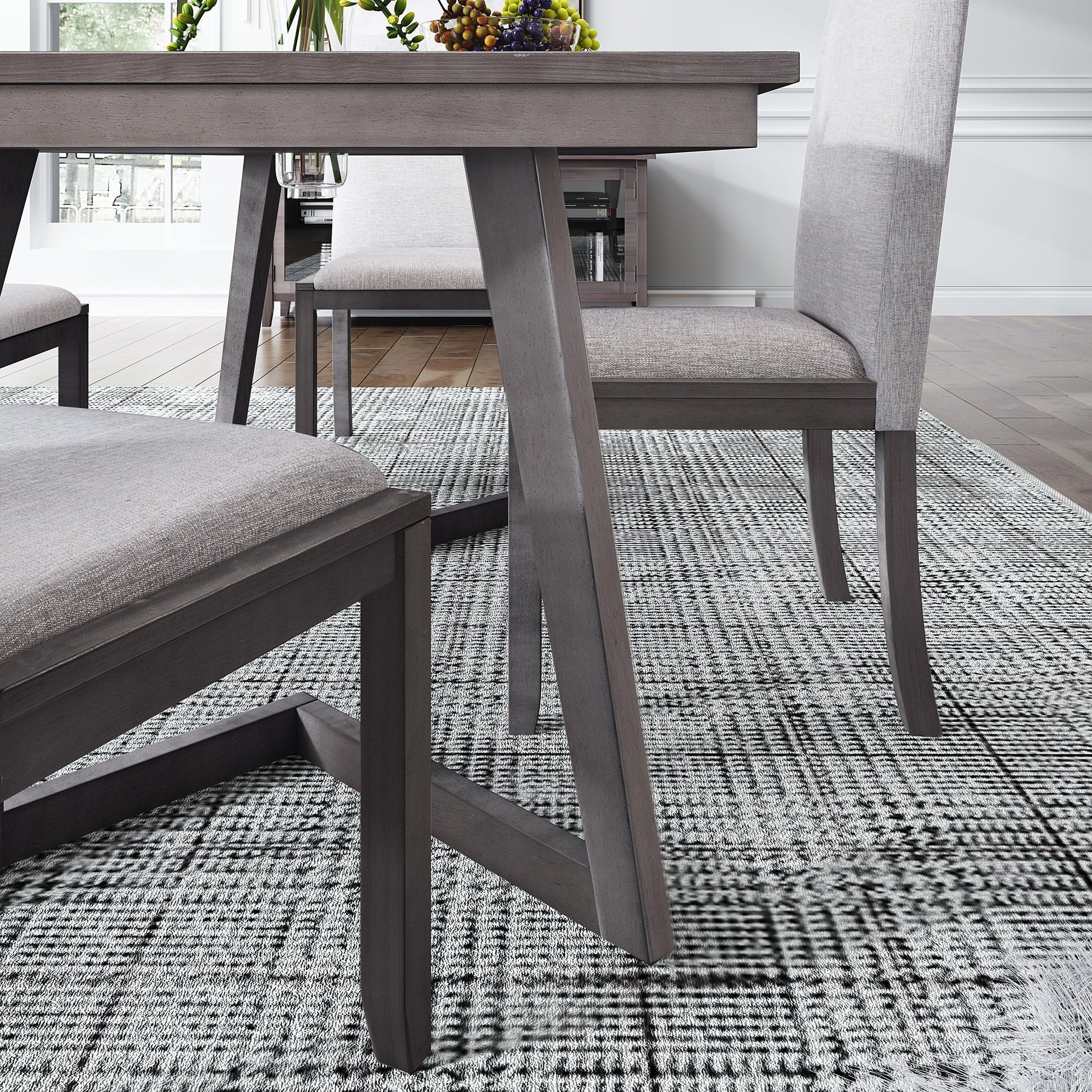 5-Piece Dining Set, Wood Rectangular Table with 4 Linen Chairs, Gray SH000133AAE FredCo