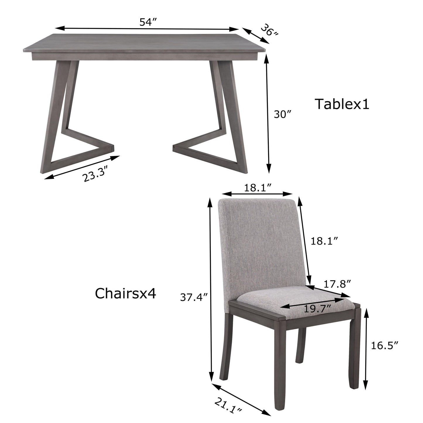 5-Piece Dining Set, Wood Rectangular Table with 4 Linen Chairs, Gray SH000133AAE FredCo