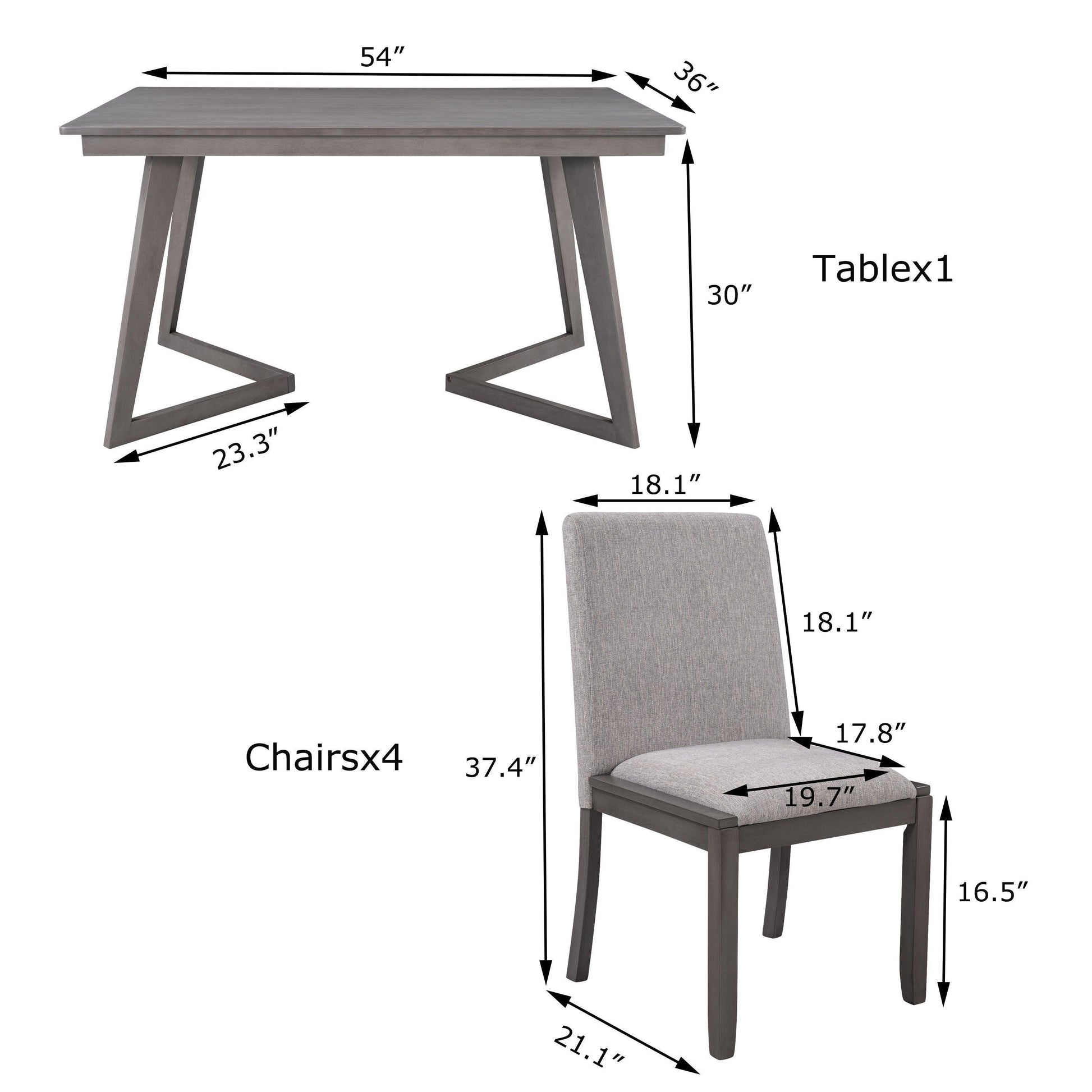 5-Piece Dining Set, Wood Rectangular Table with 4 Linen Chairs, Gray SH000133AAE FredCo