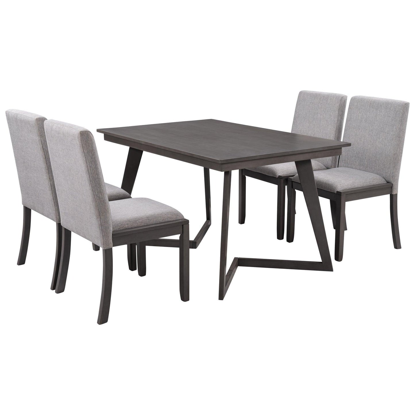 5-Piece Dining Set, Wood Rectangular Table with 4 Linen Chairs, Gray SH000133AAE FredCo