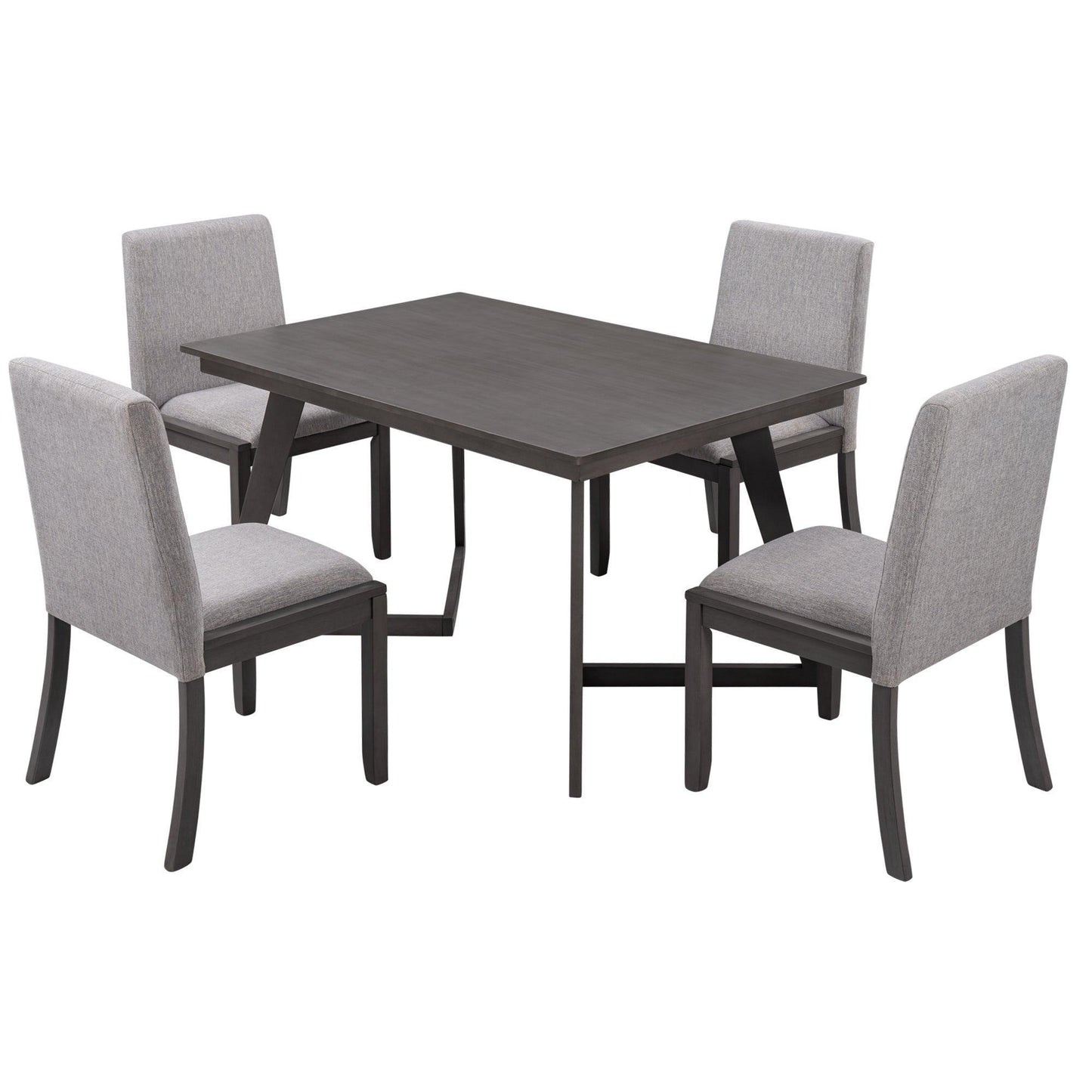 5-Piece Dining Set, Wood Rectangular Table with 4 Linen Chairs, Gray SH000133AAE FredCo