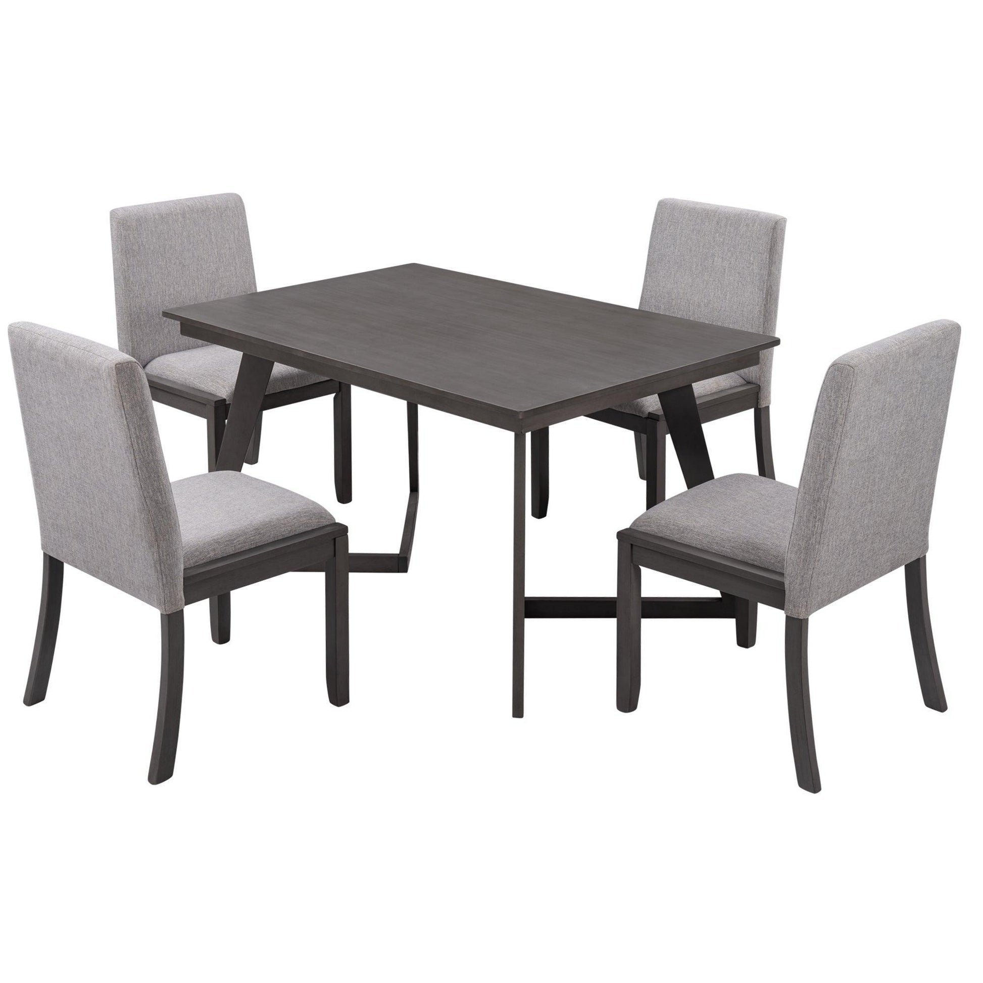 5-Piece Dining Set, Wood Rectangular Table with 4 Linen Chairs, Gray SH000133AAE FredCo