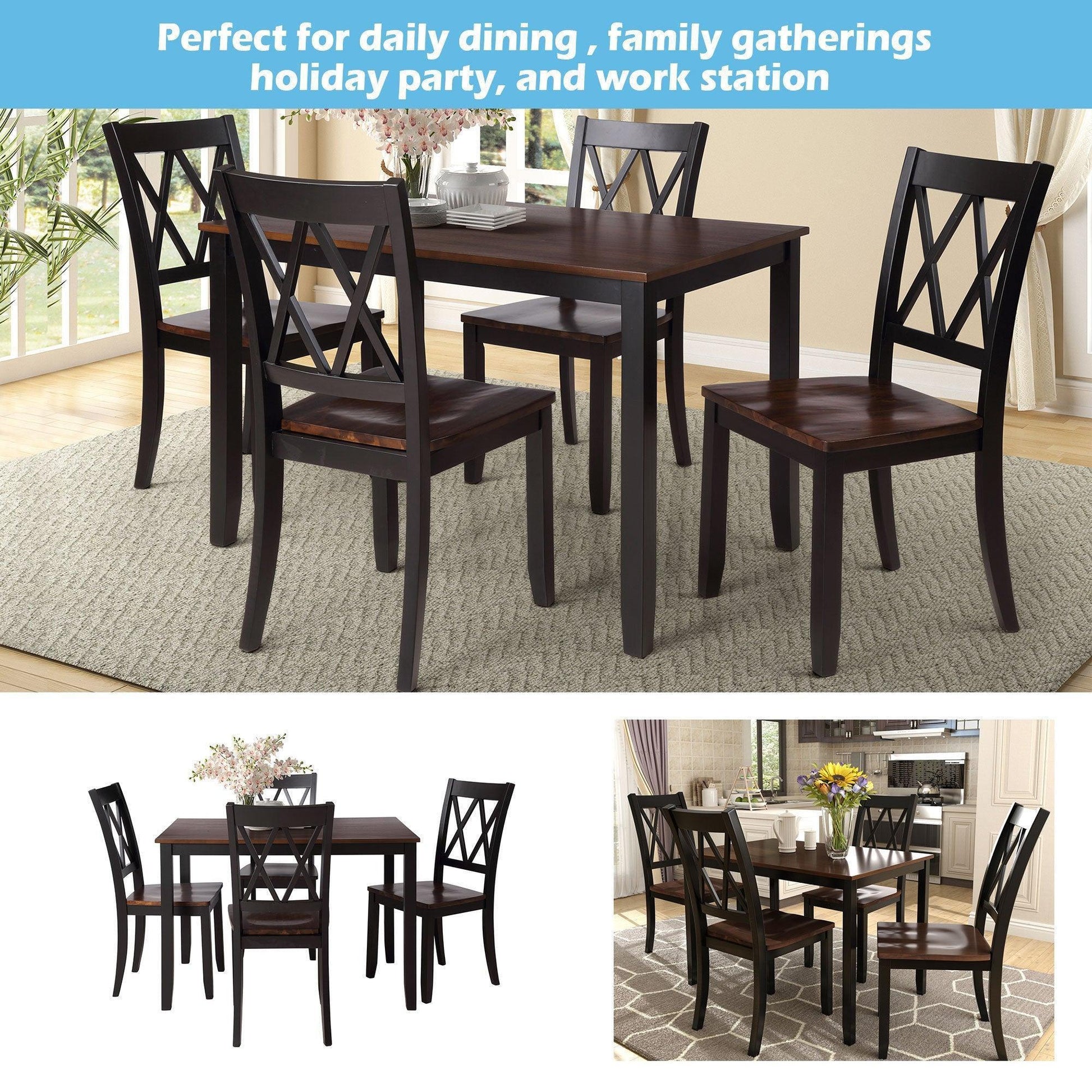 5-Piece Dining Table Set Home Kitchen Table and Chairs Wood Dining Set (Black+Cherry) SH000088AAB FredCo