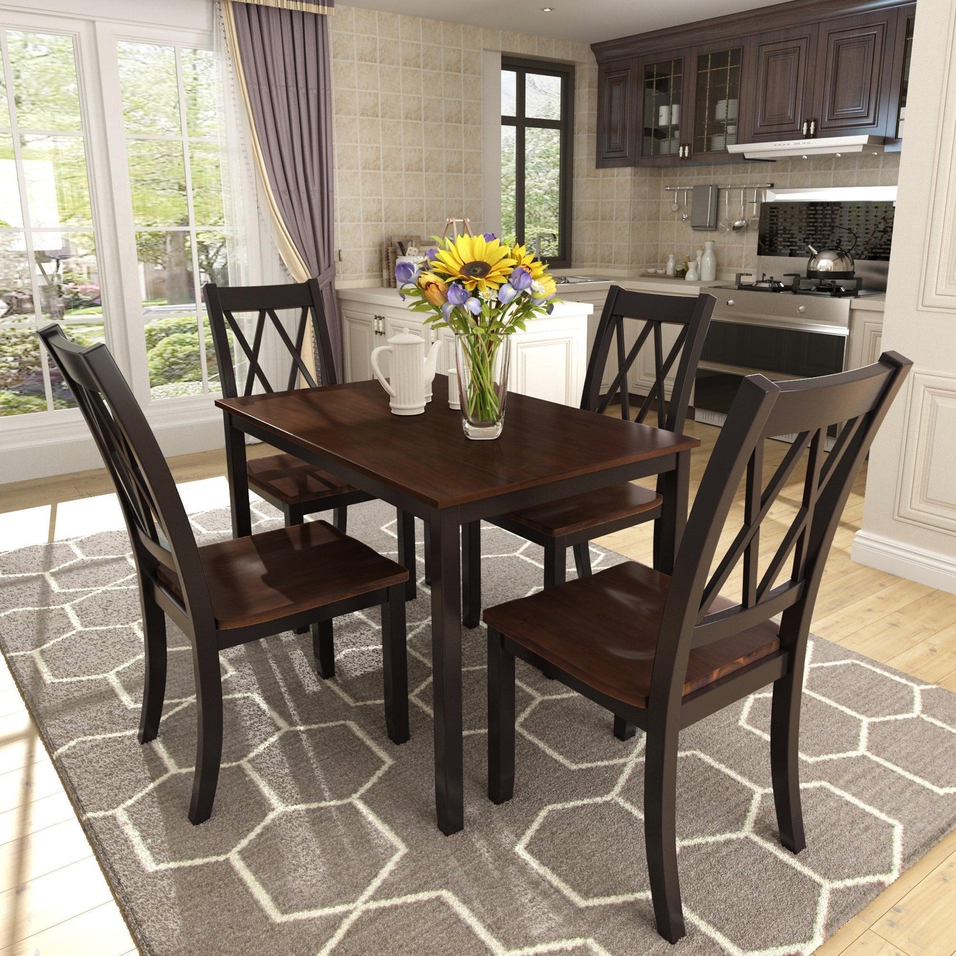 5-Piece Dining Table Set Home Kitchen Table and Chairs Wood Dining Set (Black+Cherry) SH000088AAB FredCo