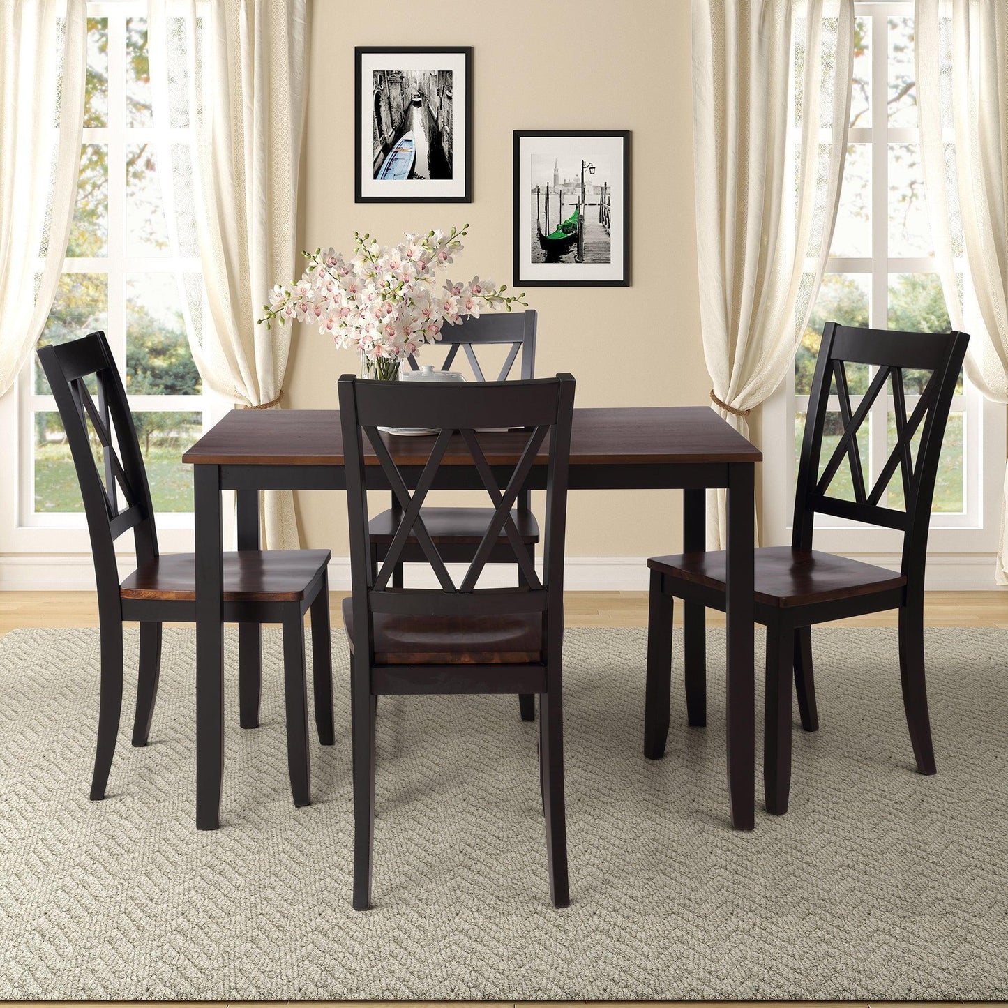 5-Piece Dining Table Set Home Kitchen Table and Chairs Wood Dining Set (Black+Cherry) SH000088AAB FredCo