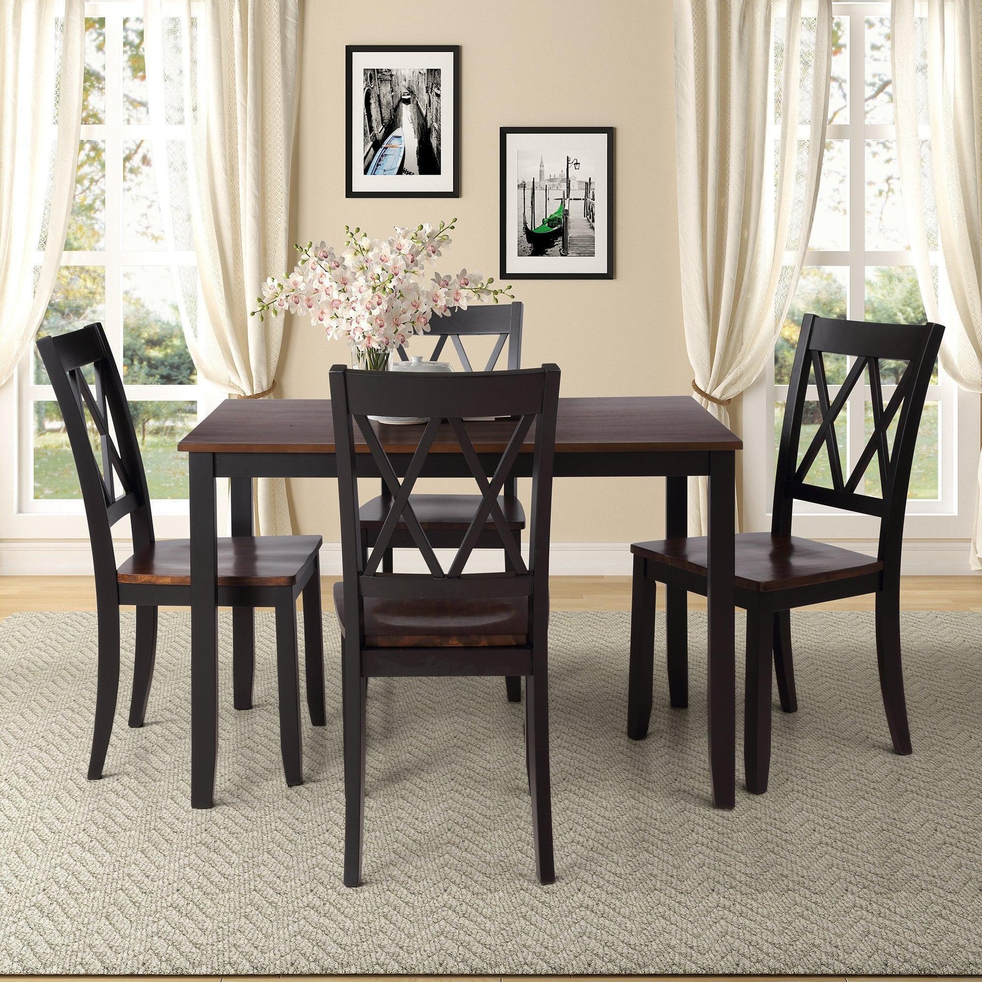 5-Piece Dining Table Set Home Kitchen Table and Chairs Wood Dining Set (Black+Cherry) SH000088AAB FredCo