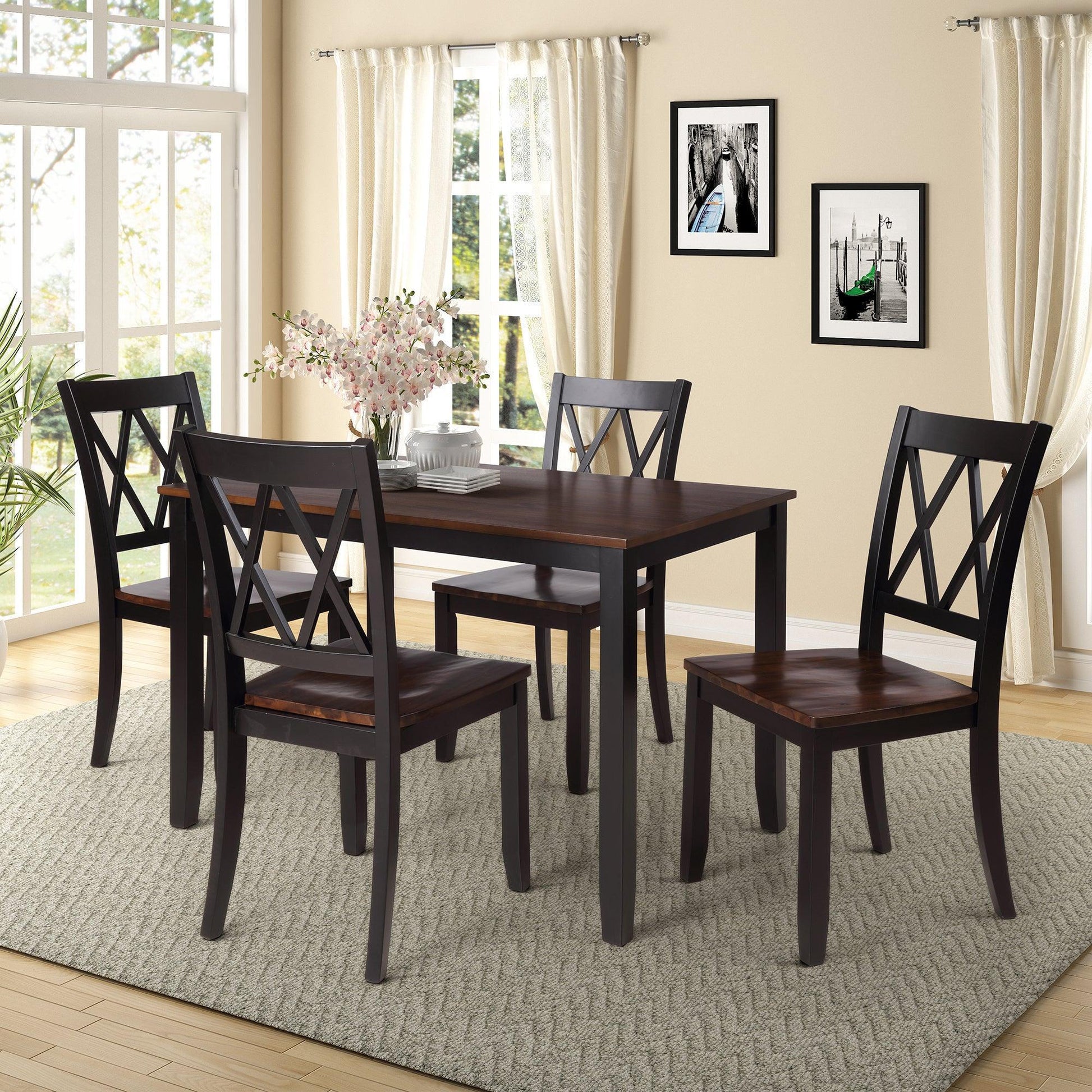 5-Piece Dining Table Set Home Kitchen Table and Chairs Wood Dining Set (Black+Cherry) SH000088AAB FredCo