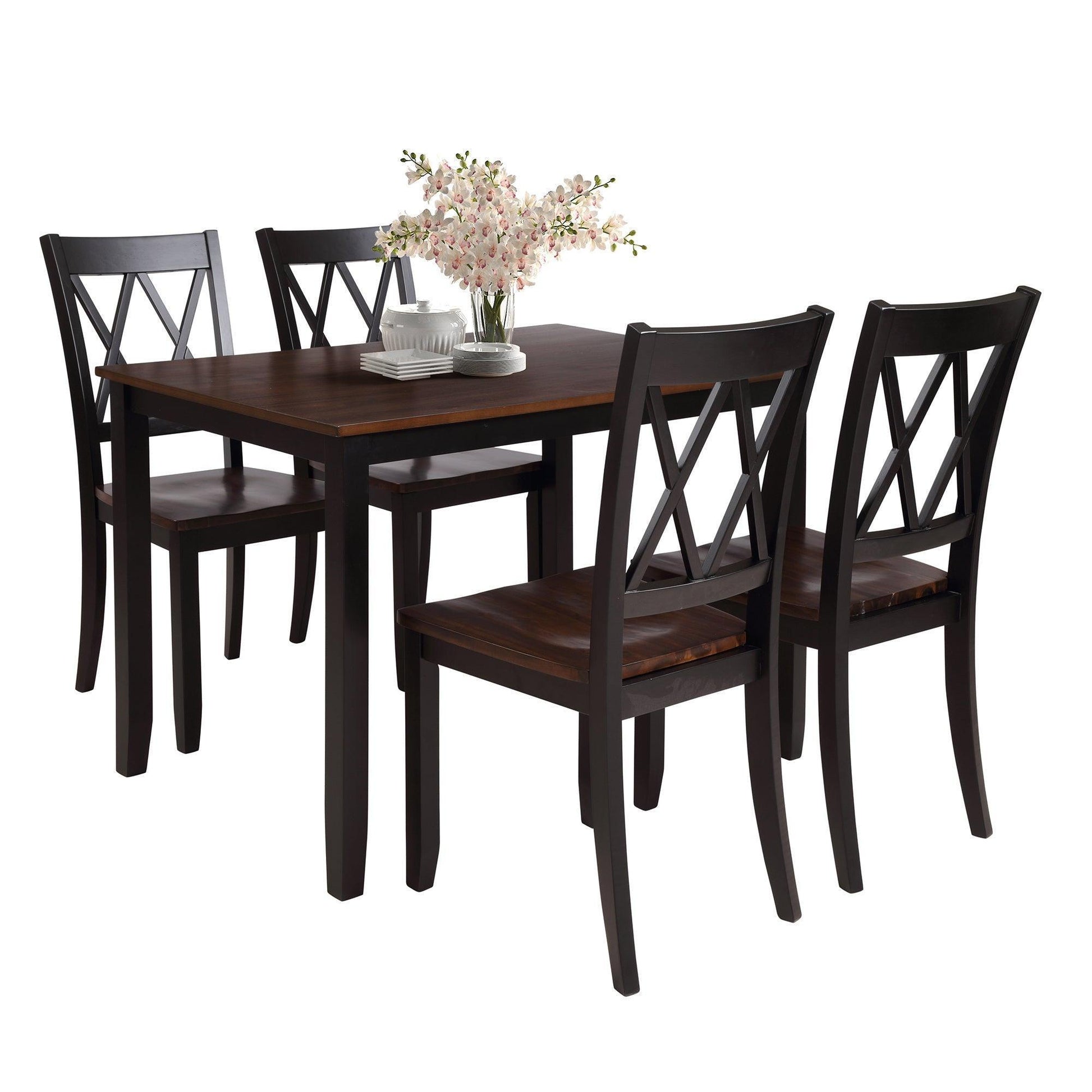 5-Piece Dining Table Set Home Kitchen Table and Chairs Wood Dining Set (Black+Cherry) SH000088AAB FredCo