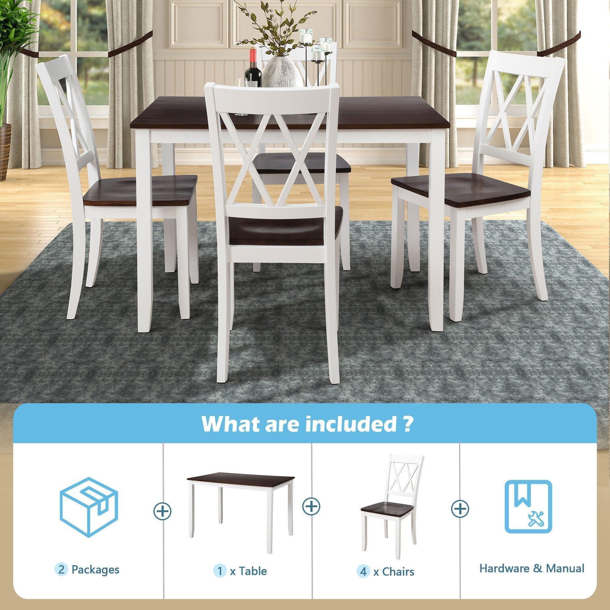 5-Piece Dining Table Set Home Kitchen Table and Chairs Wood Dining Set (White+Cherry) SH000088AAK FredCo