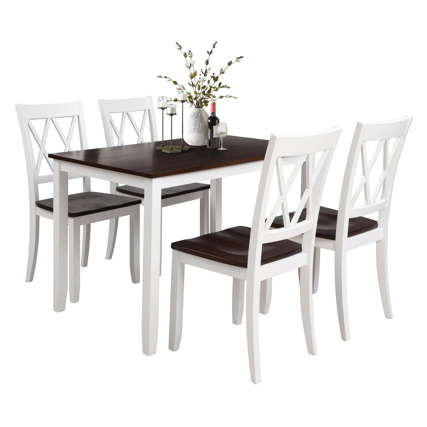 5-Piece Dining Table Set Home Kitchen Table and Chairs Wood Dining Set (White+Cherry) SH000088AAK FredCo