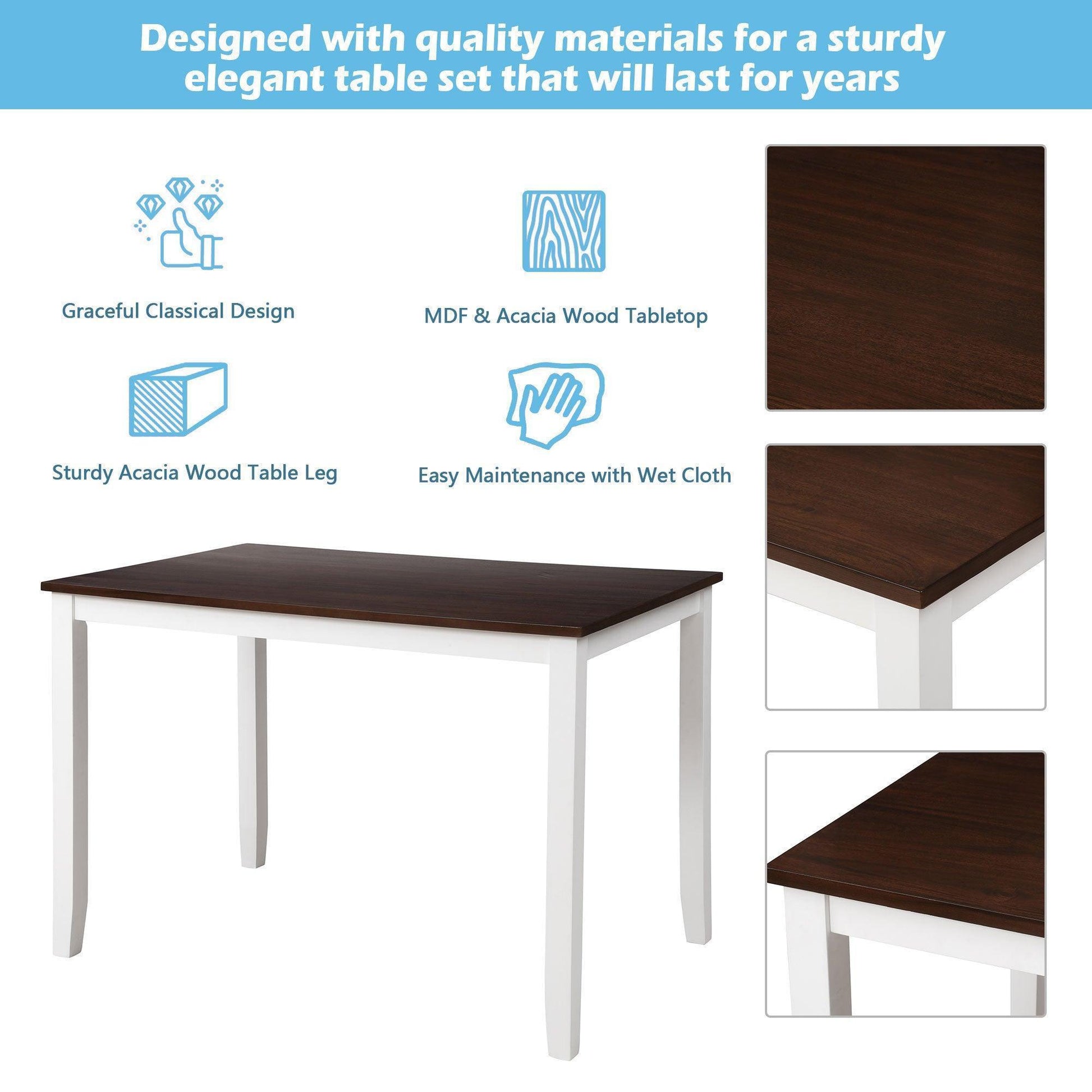 5-Piece Dining Table Set Home Kitchen Table and Chairs Wood Dining Set (White+Cherry) SH000088AAK FredCo