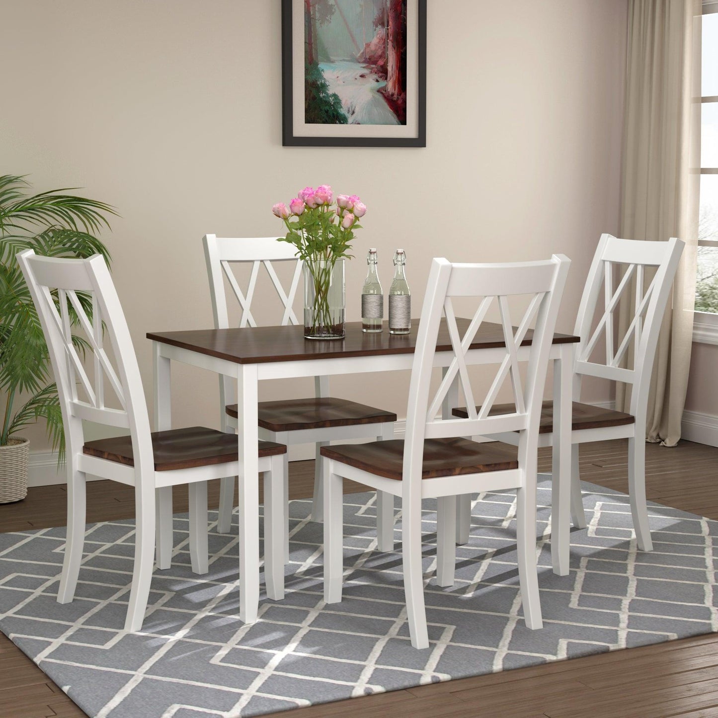 5-Piece Dining Table Set Home Kitchen Table and Chairs Wood Dining Set (White+Cherry) SH000088AAK FredCo