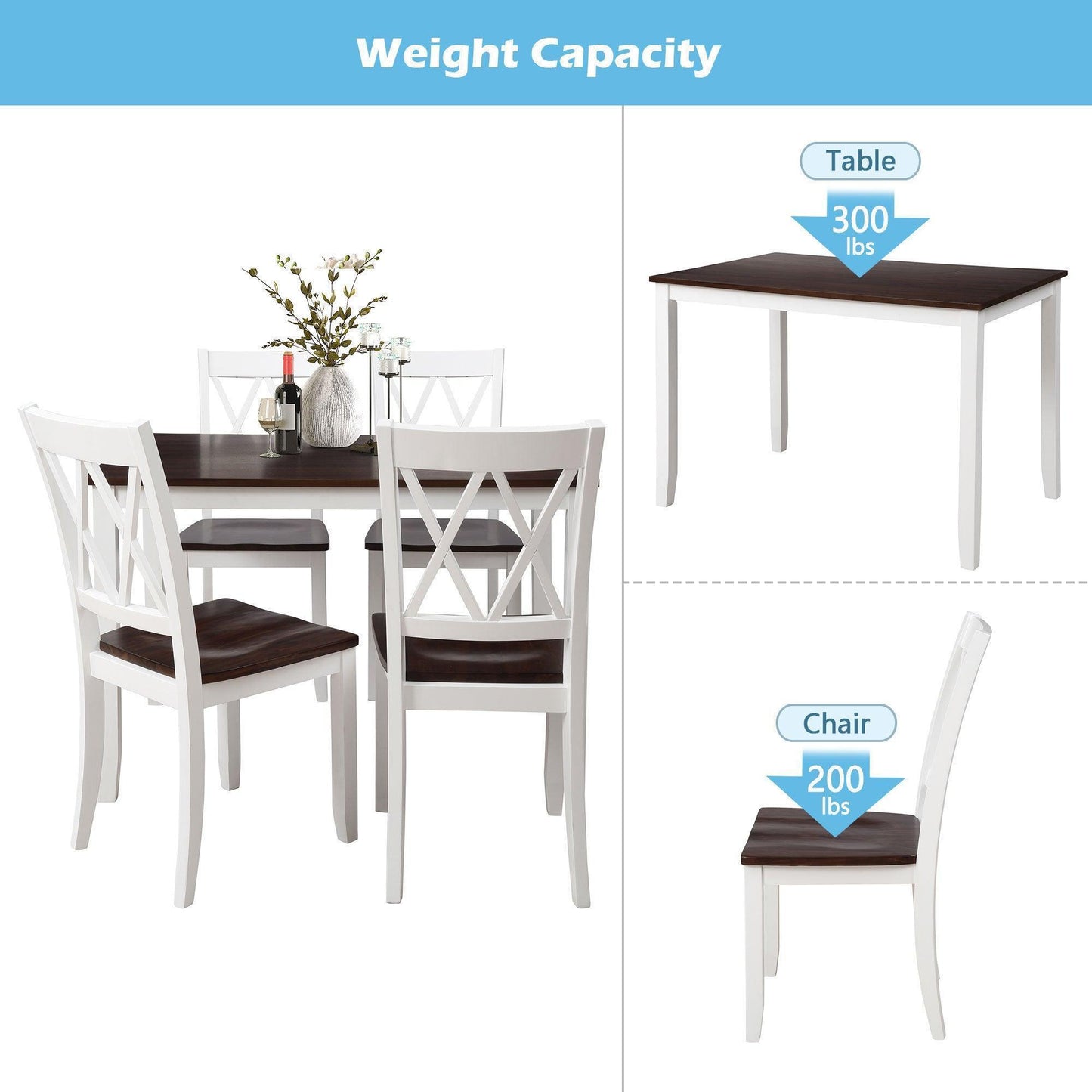 5-Piece Dining Table Set Home Kitchen Table and Chairs Wood Dining Set (White+Cherry) SH000088AAK FredCo