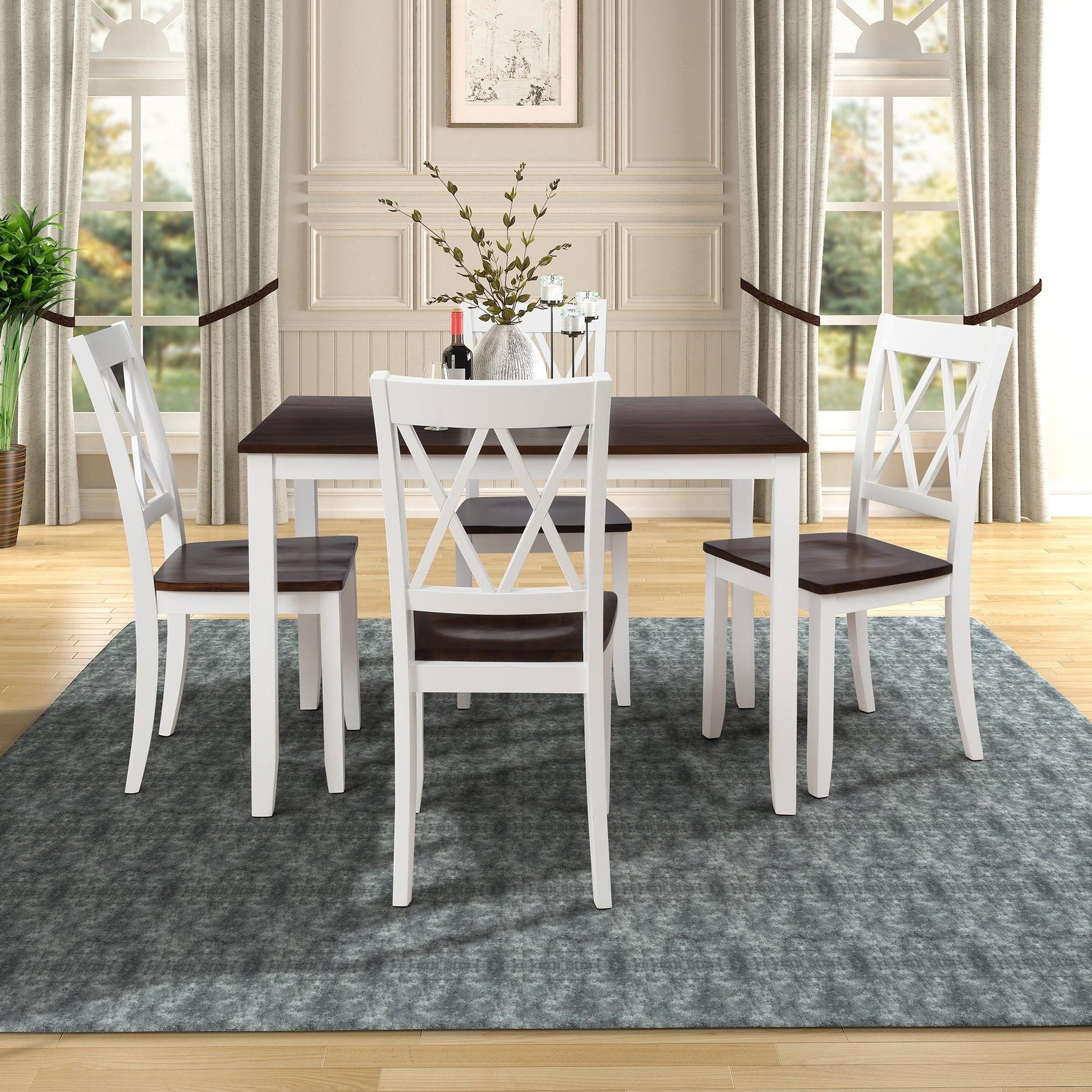 5-Piece Dining Table Set Home Kitchen Table and Chairs Wood Dining Set (White+Cherry) SH000088AAK FredCo