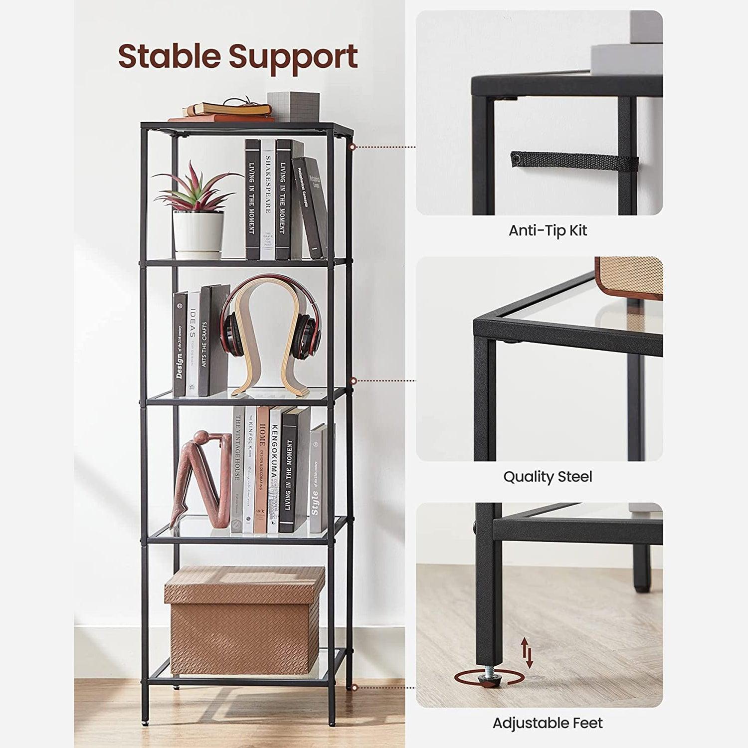 5-Tier Bookcase, Steel Frame Black FredCo