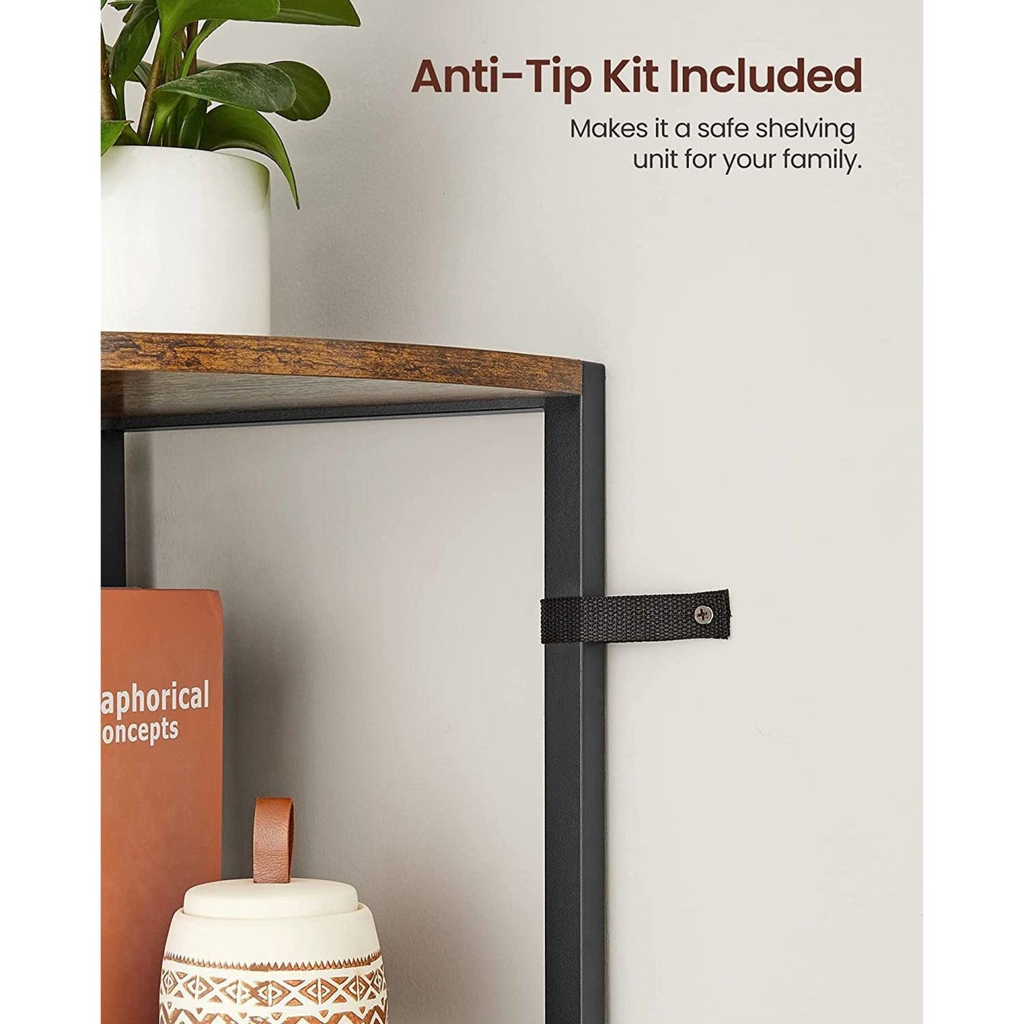 5 Tier Corner Shelf, 63 Inch Tall, Brown FredCo