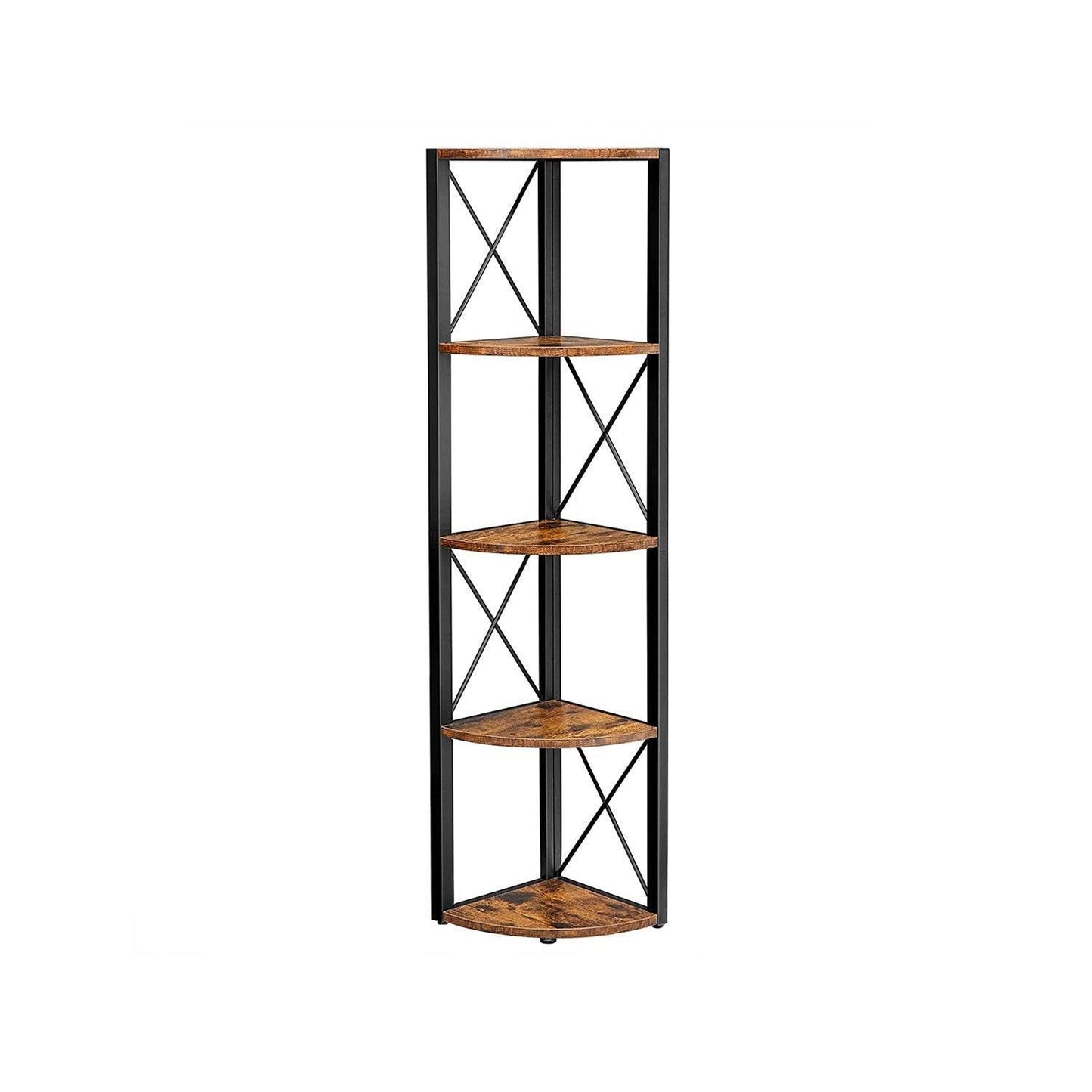 5 Tier Corner Shelf, 63 Inch Tall, Brown FredCo