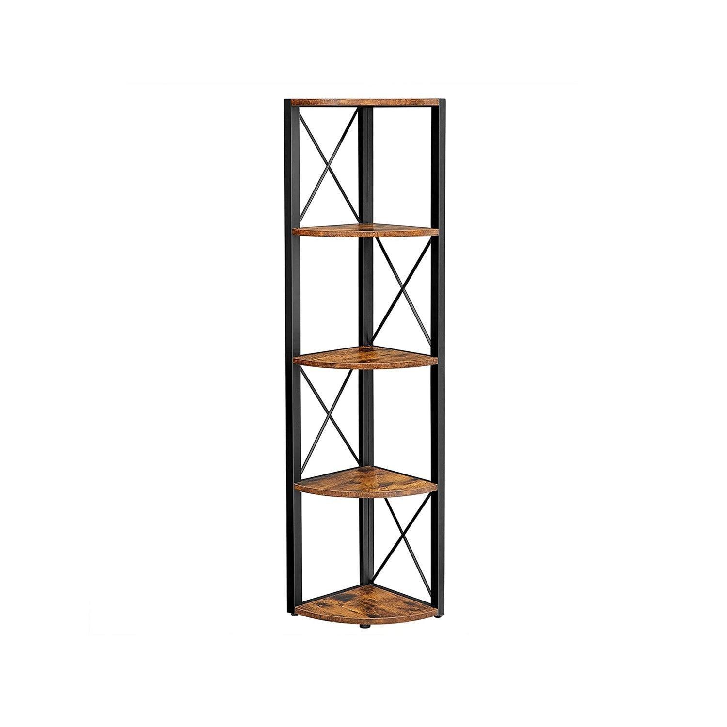 5 Tier Corner Shelf, 63 Inch Tall, Brown FredCo