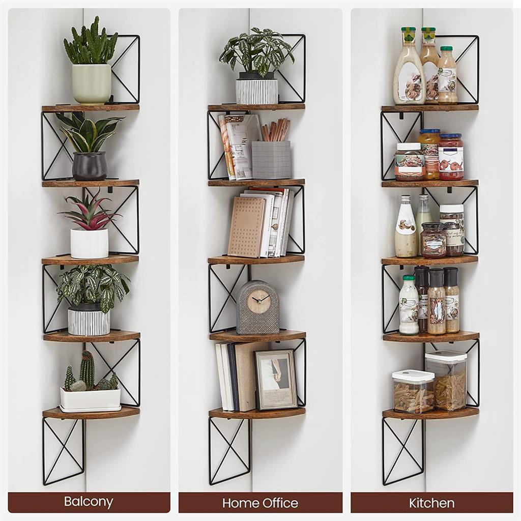 5-Tier Corner Shelf, Brown/Black FredCo