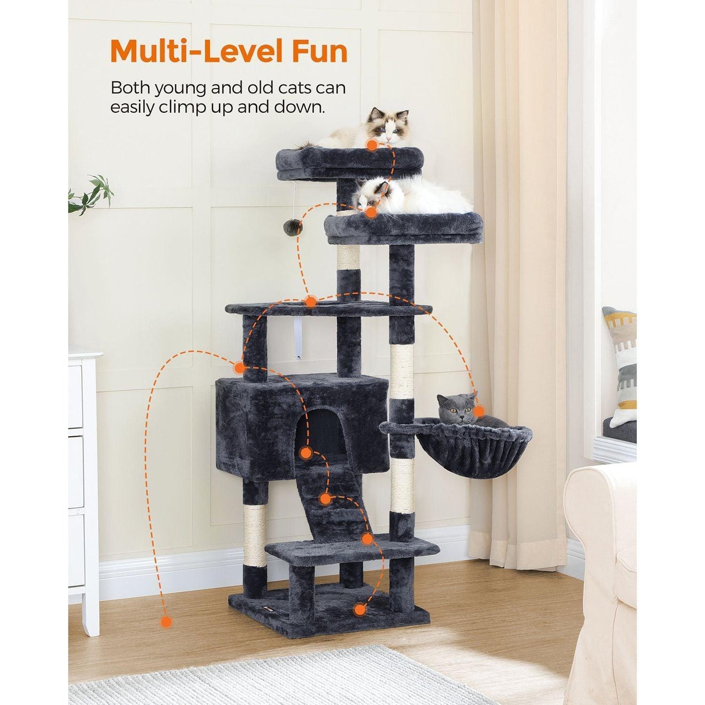 55.9-Inch Large Cat Tower with Bed FredCo