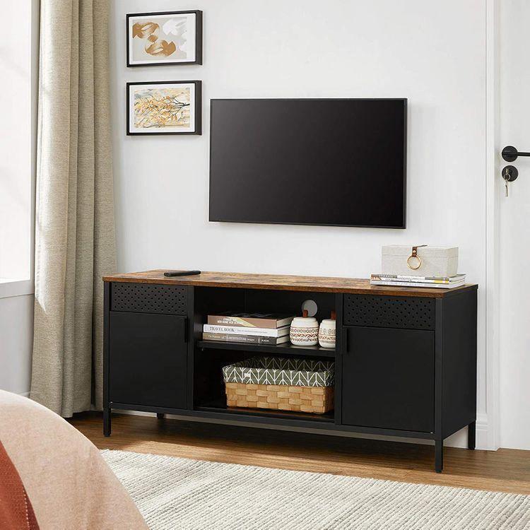 55" TV Console with Doors Rustic Brown, Black FredCo