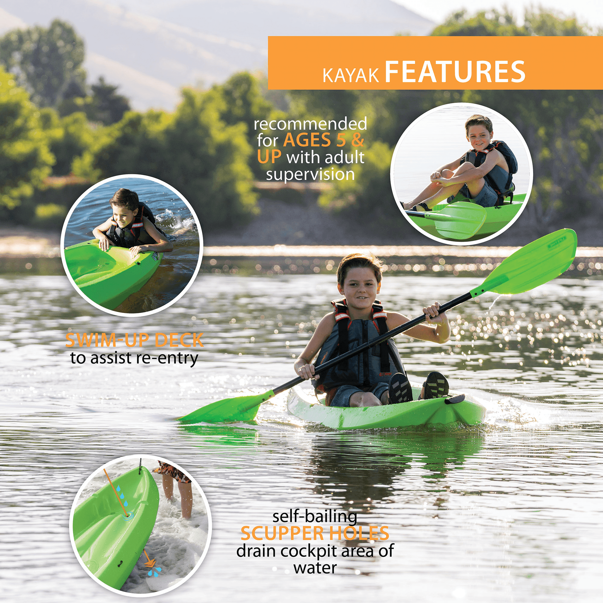 6 ft. Youth Kayak (Paddle Included) Green Kids FredCo