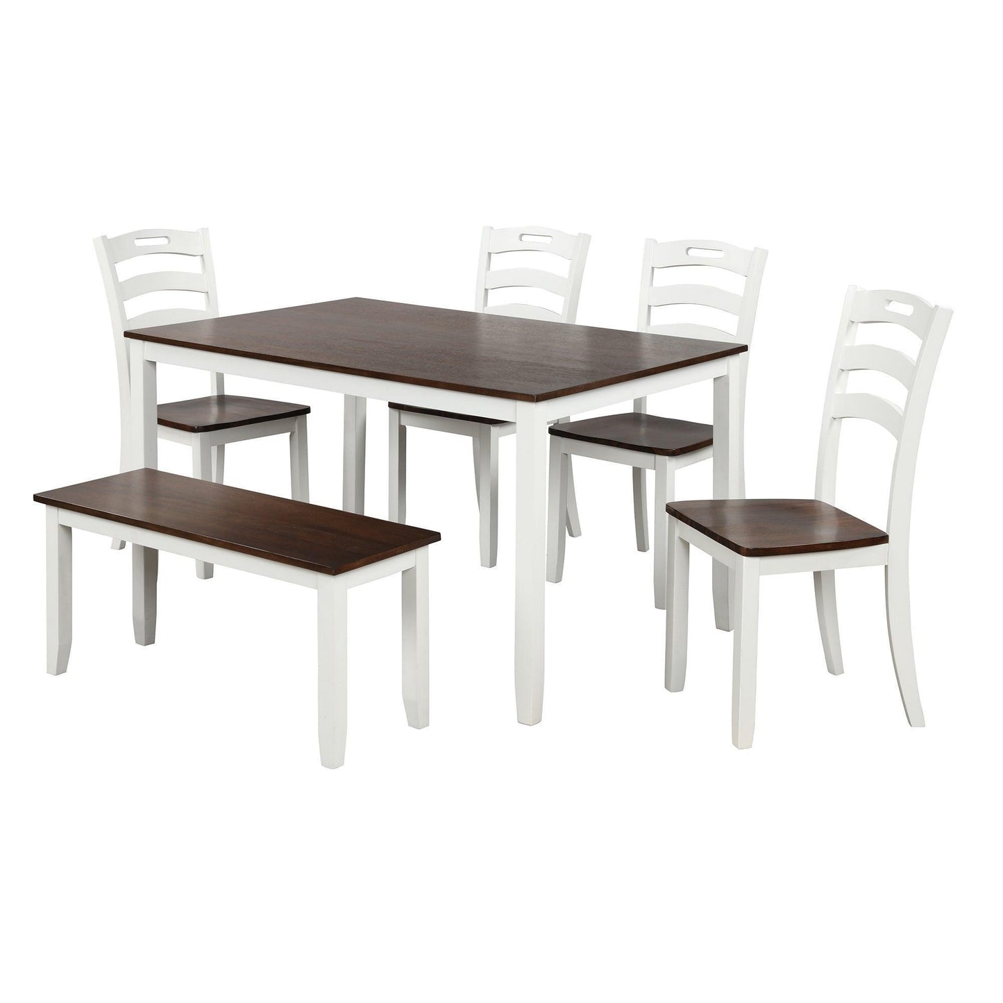 6 Piece Dining Table Set with Bench, Table Set with Waterproof Coat, Ivory and Cherry SH000119AAK FredCo