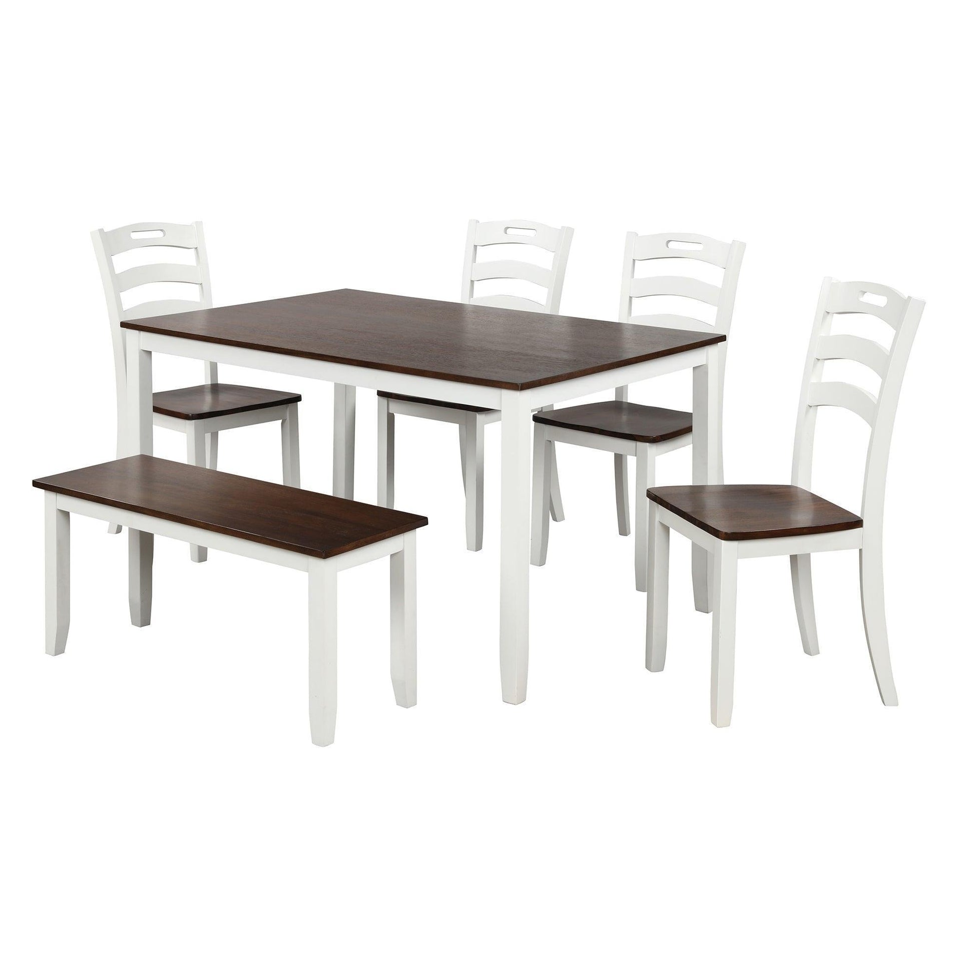 6 Piece Dining Table Set with Bench, Table Set with Waterproof Coat, Ivory and Cherry SH000119AAK FredCo