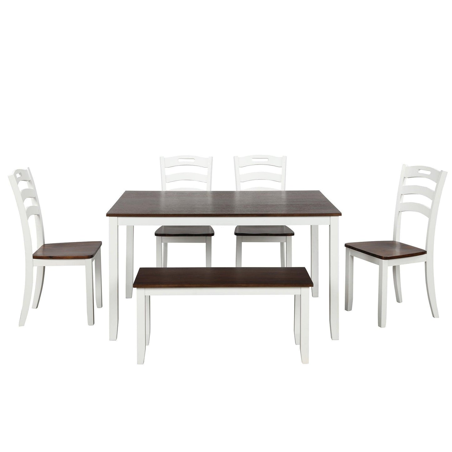 6 Piece Dining Table Set with Bench, Table Set with Waterproof Coat, Ivory and Cherry SH000119AAK FredCo