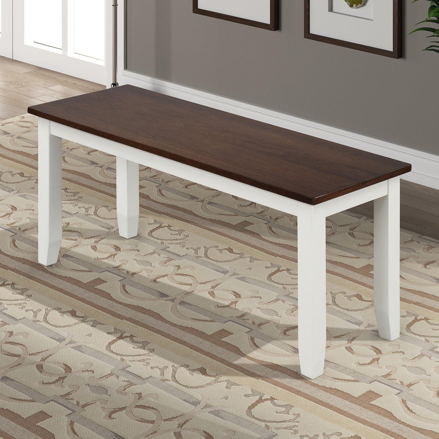 6 Piece Dining Table Set with Bench, Table Set with Waterproof Coat, Ivory and Cherry SH000119AAK FredCo
